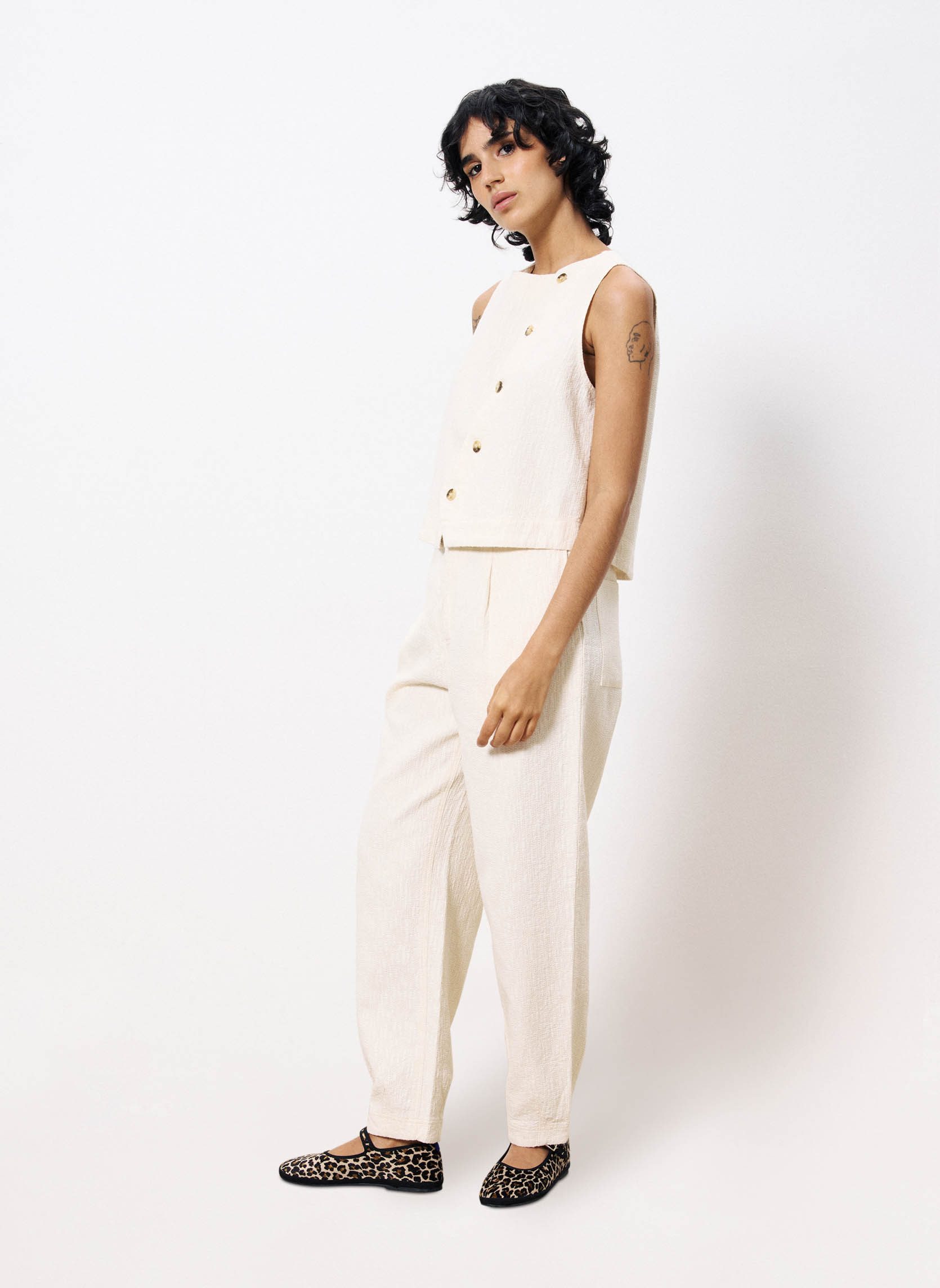 Pantalons droit PEPITA femme beige FRNCH Pantalons droit PEPITA femme beige Crème