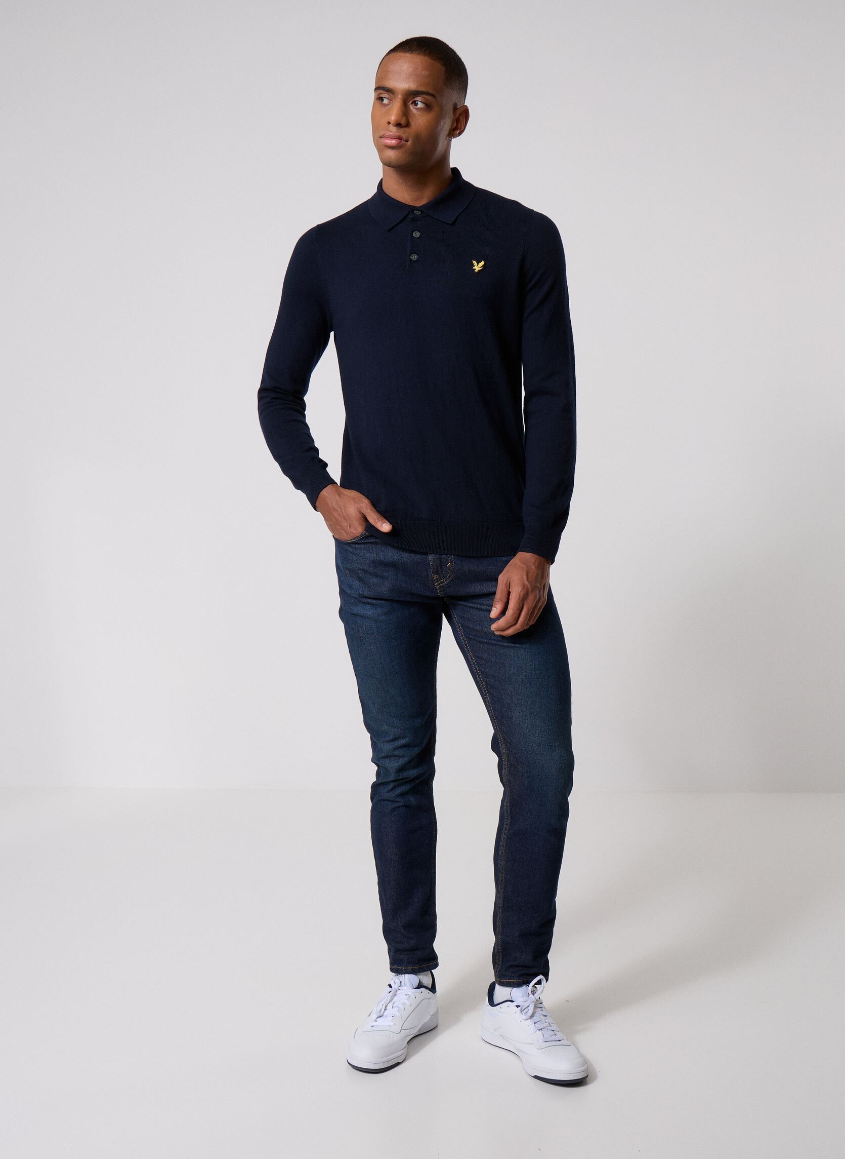 Pulls Cotton Merino Long Sleeve Knitted Polo homme bleu Lyle & Scott Pulls Cotton Merino Long Sleeve Knitted Polo homme bleu DARK NAVY