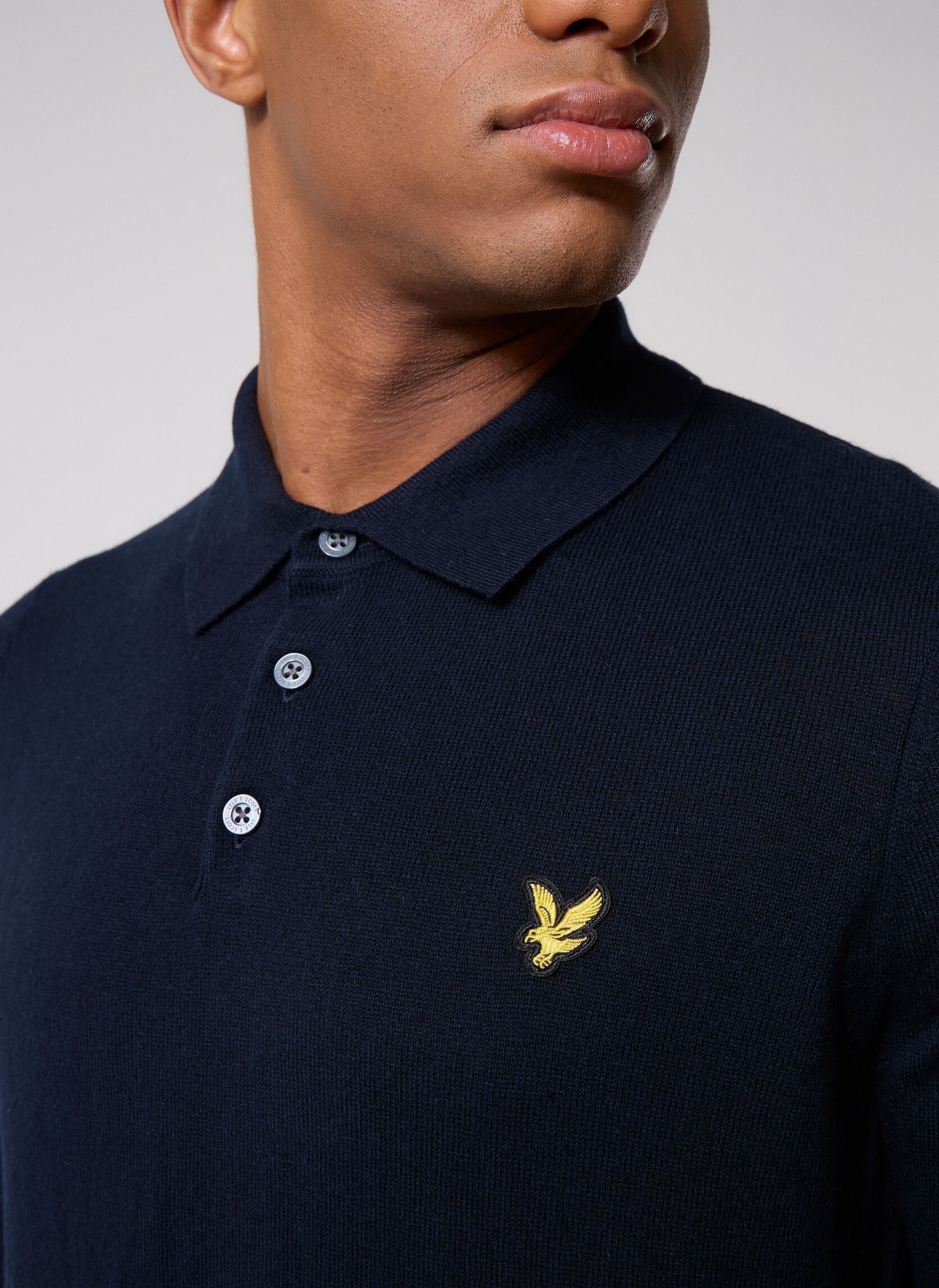 Pulls Cotton Merino Long Sleeve Knitted Polo homme bleu Lyle & Scott Pulls Cotton Merino Long Sleeve Knitted Polo homme bleu DARK NAVY