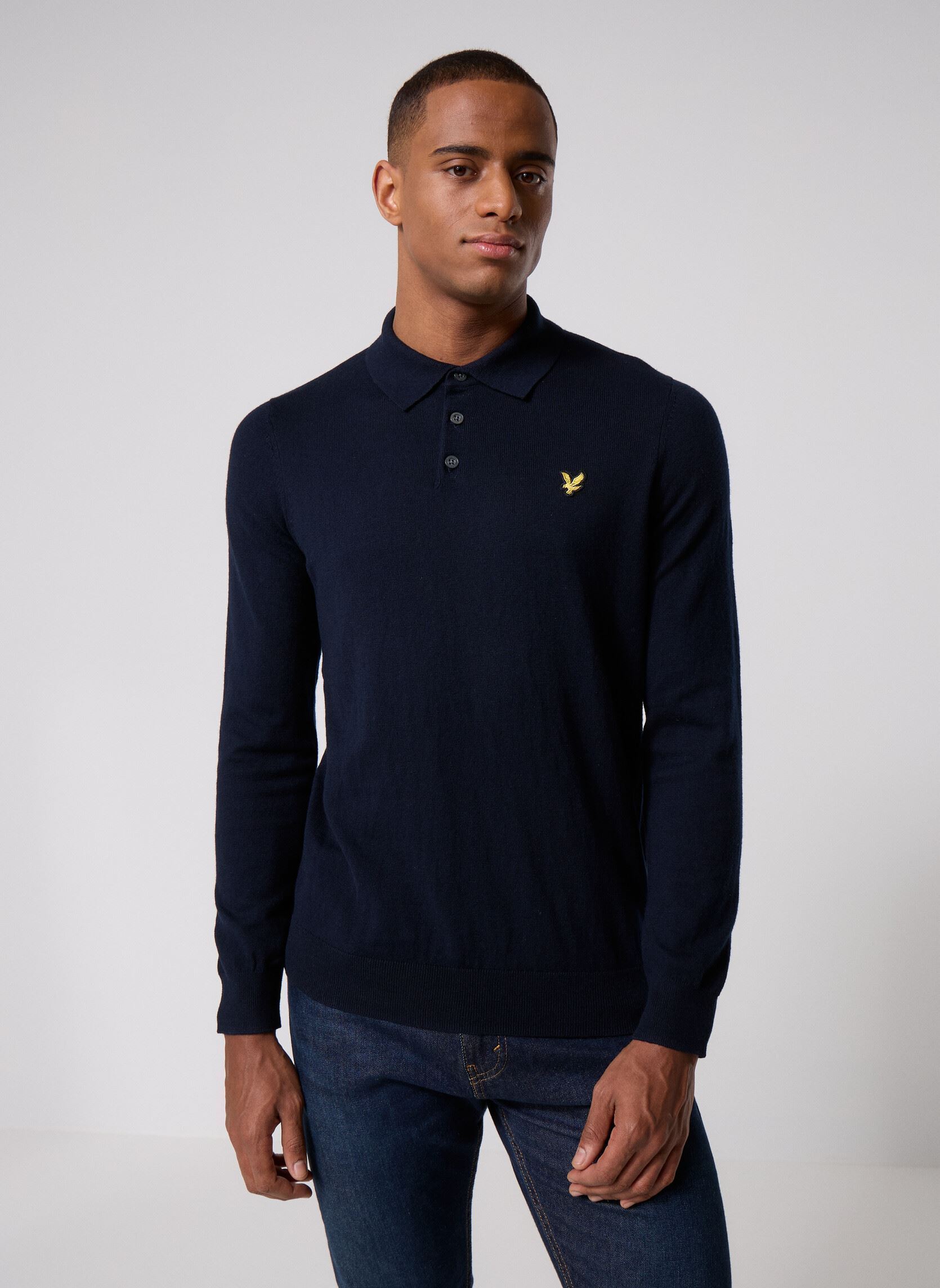 Pulls Cotton Merino Long Sleeve Knitted Polo homme bleu Lyle & Scott Pulls Cotton Merino Long Sleeve Knitted Polo homme bleu DARK NAVY