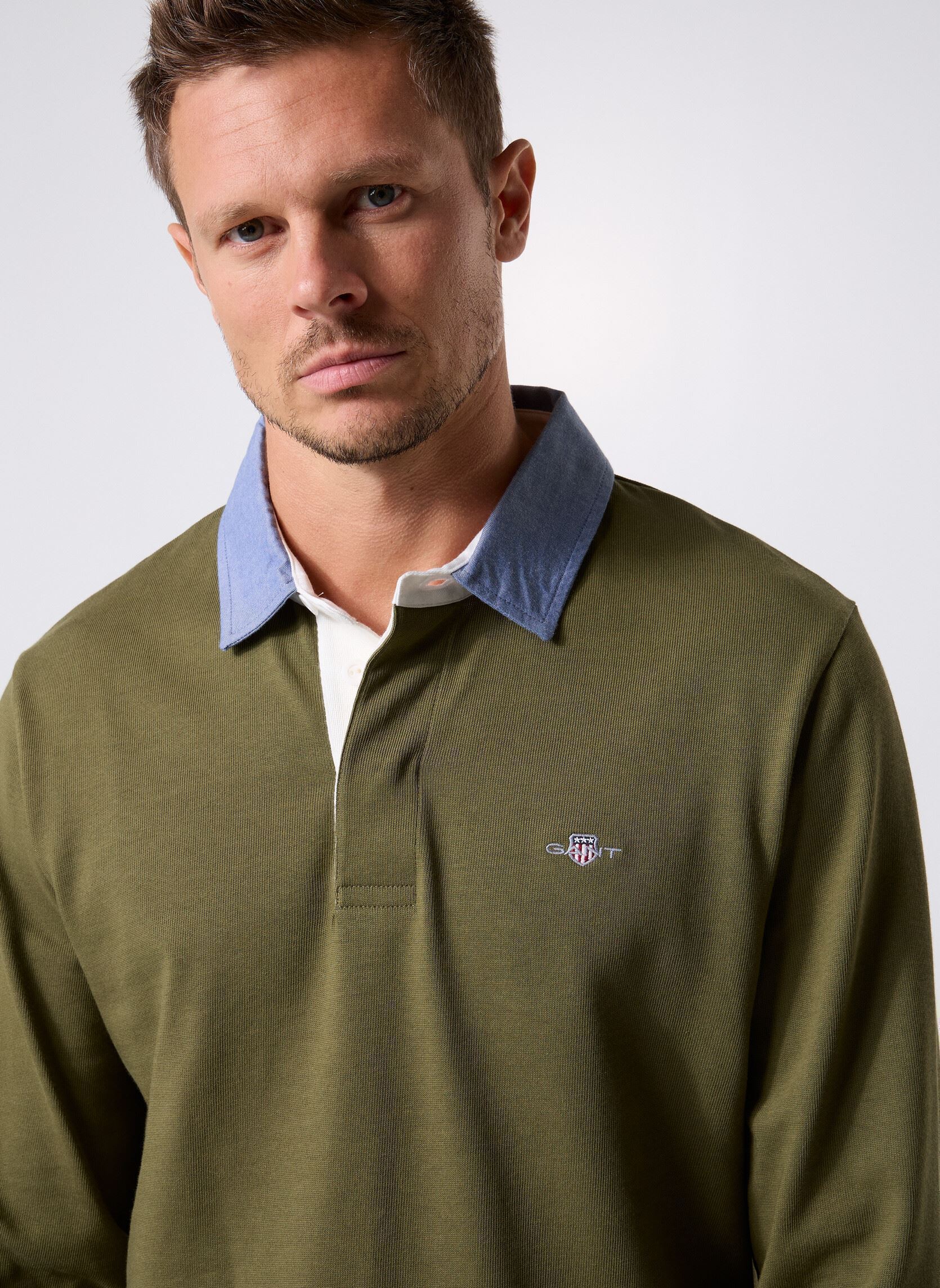 Polos de manga corta Reg Chambray Heavy Rugger hombre verde GANT Polos de manga corta Reg Chambray Heavy Rugger hombre verde Moss Green