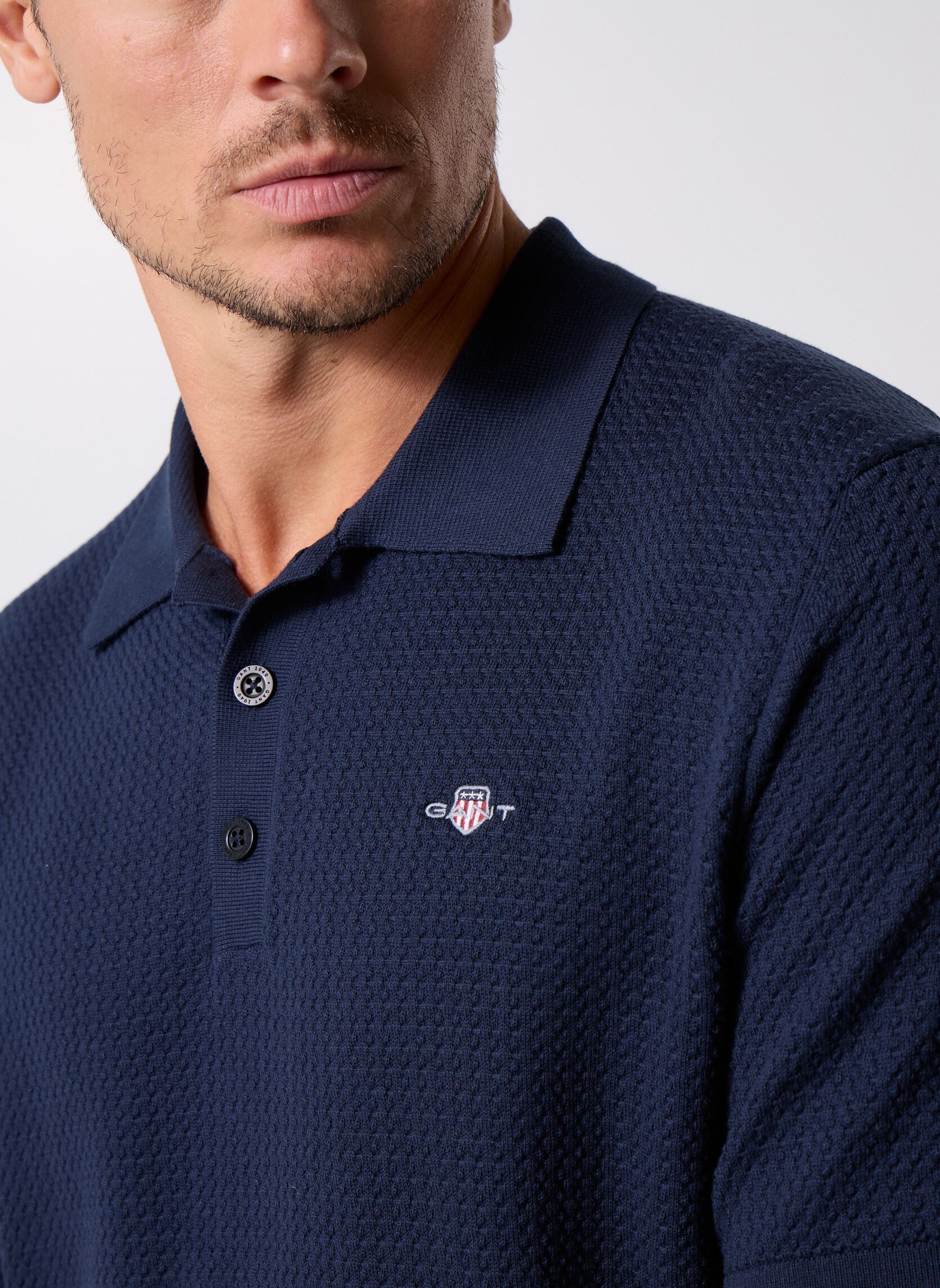 Truien Textured Cotton Ss Polo heren blauw GANT Truien Textured Cotton Ss Polo heren blauw EVENING BLUE