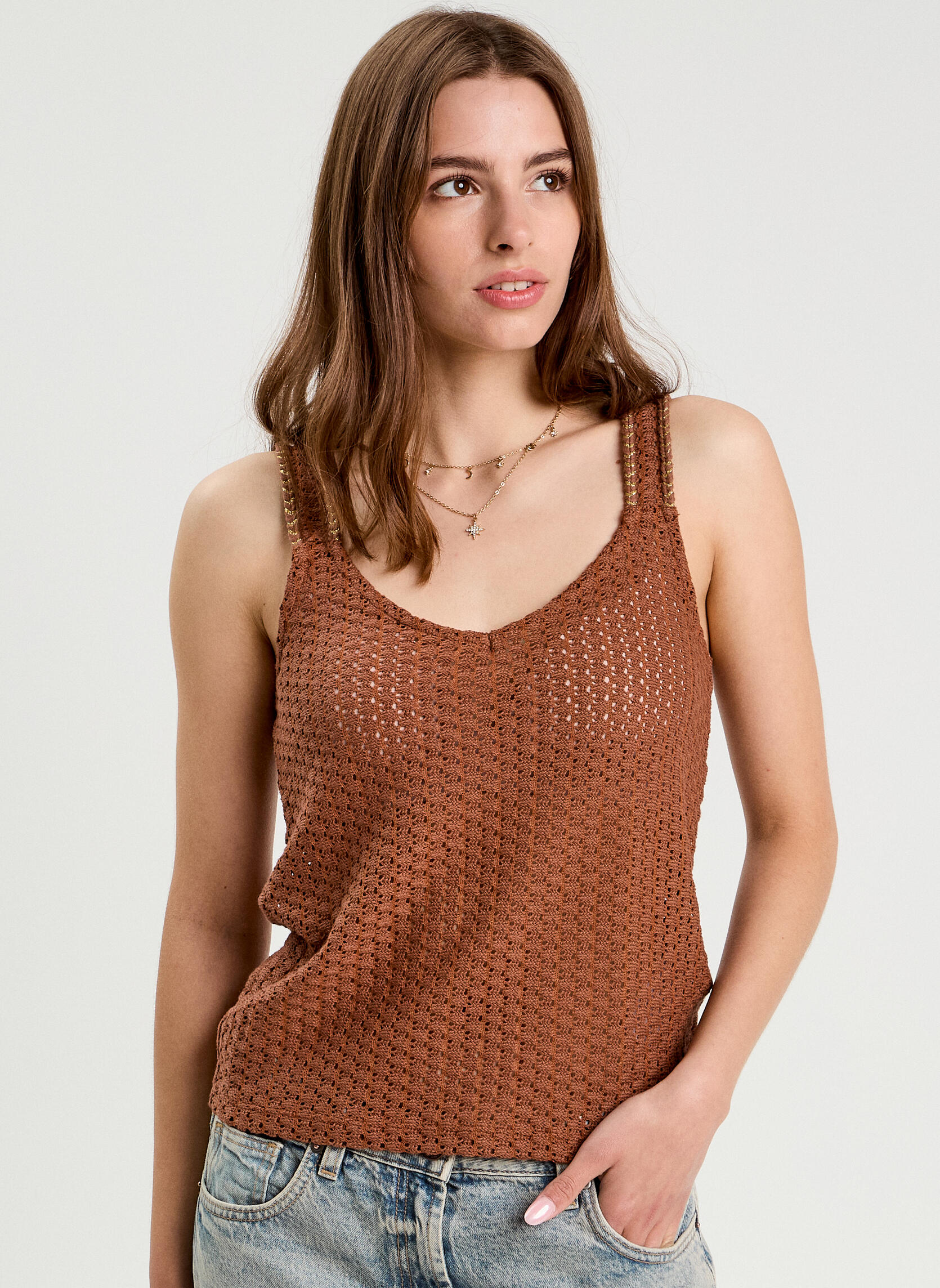 Débardeurs DCROCHBIS femme marron Cache Cache Débardeurs DCROCHBIS femme marron Marron