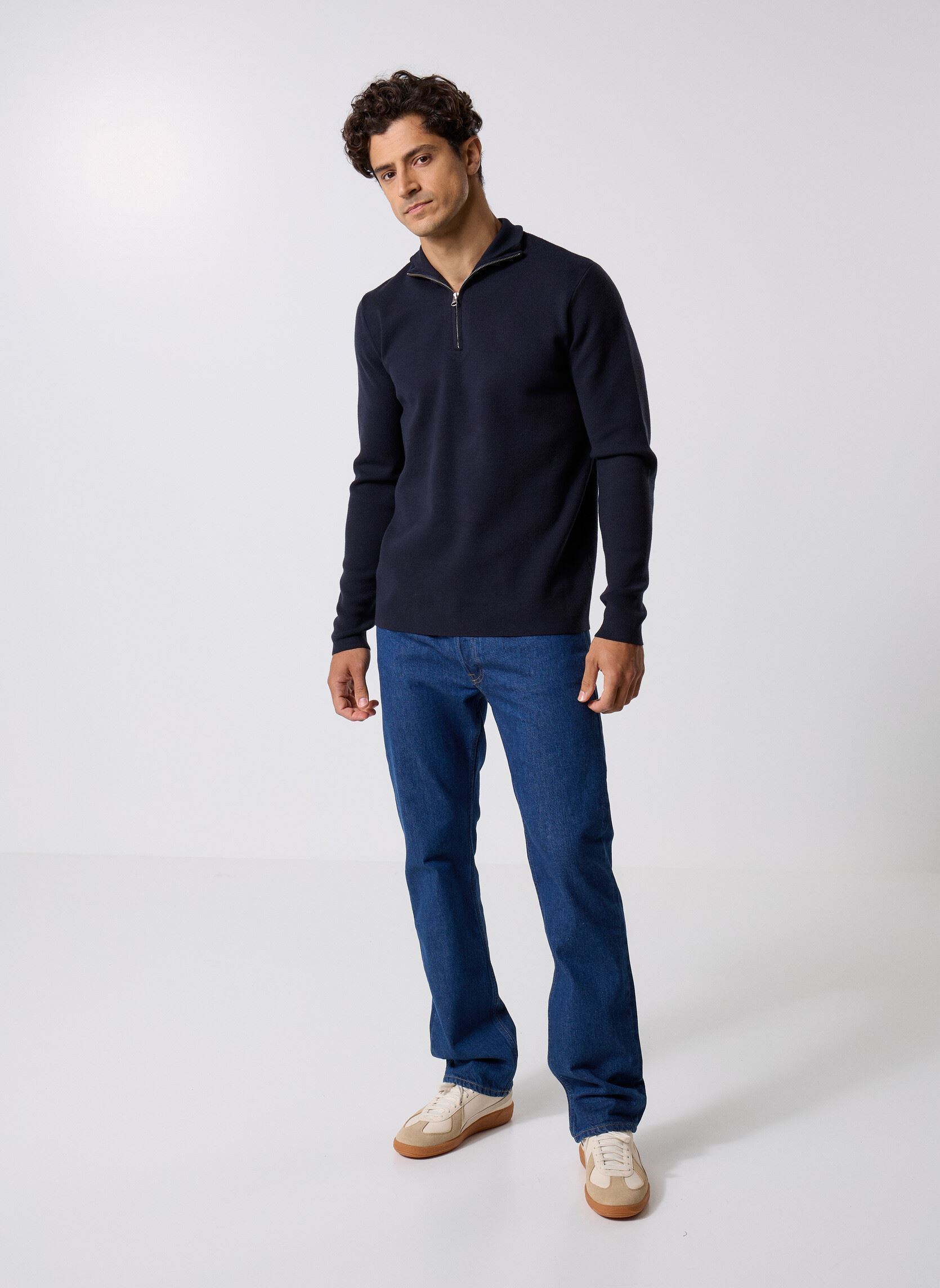 Pullover Gunan Turtle Neck Zip 10490 herren blau Samsoe Samsoe Pullover Gunan Turtle Neck Zip 10490 herren blau Sky captain