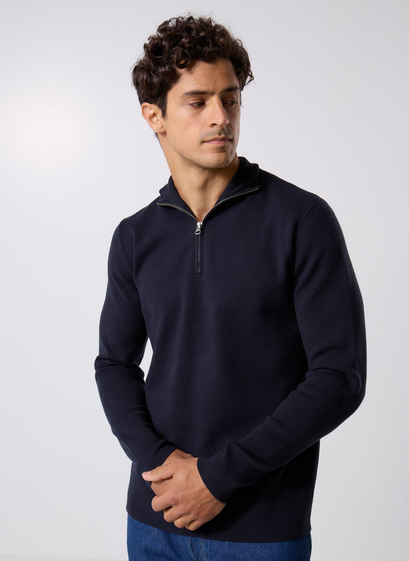 Pullover Gunan Turtle Neck Zip 10490 herren blau Samsoe Samsoe Pullover Gunan Turtle Neck Zip 10490 herren blau Sky captain