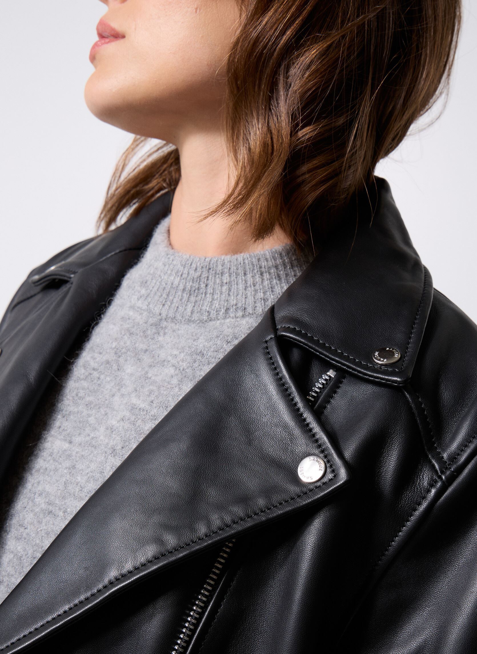 Vestes en cuir Sawinona Jacket 10786 femme noir Samsoe Samsoe Vestes en cuir Sawinona Jacket 10786 femme noir Black