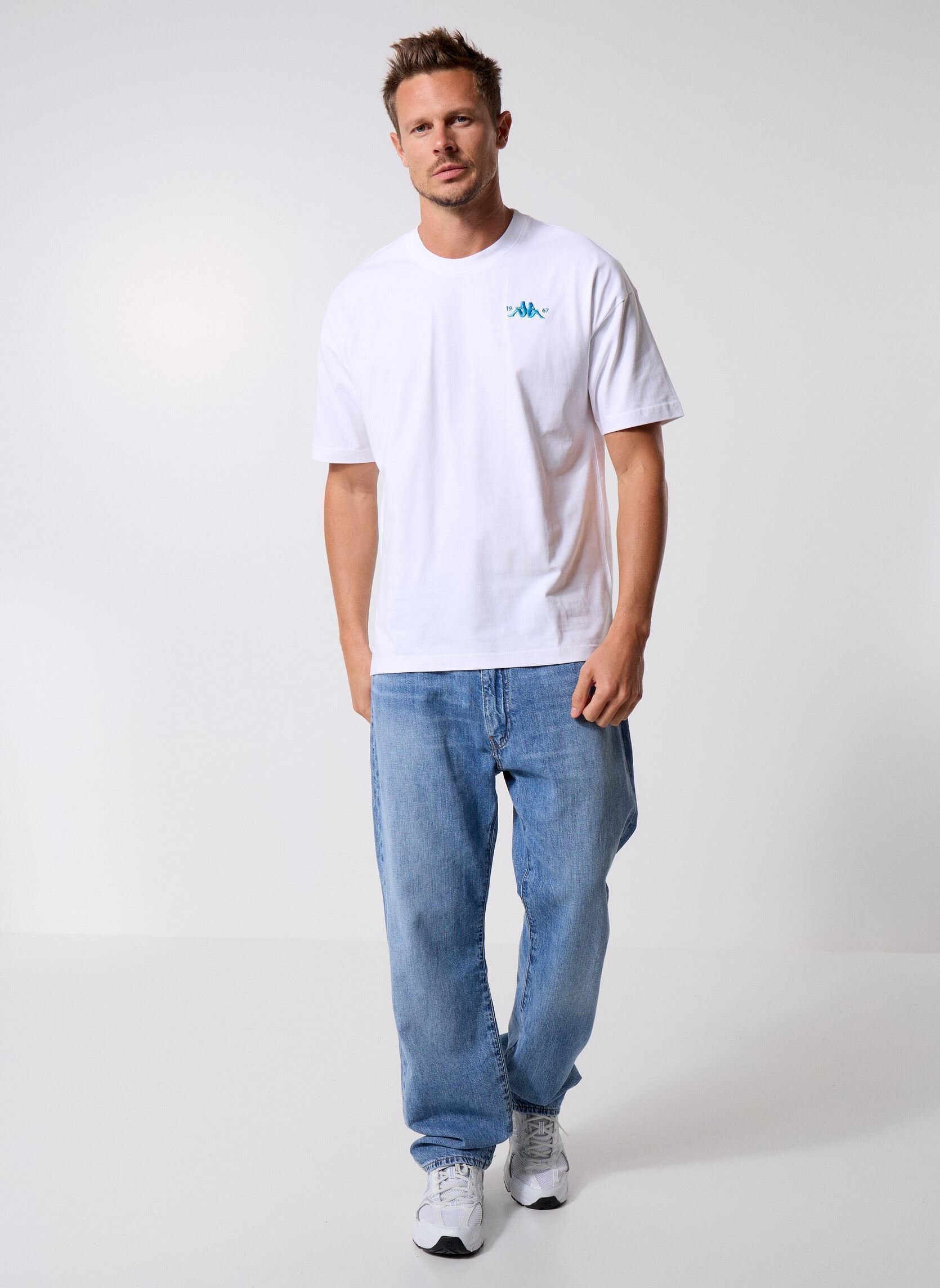 Kurzarm-T-Shirts AUTHENTIC NHAMAK herren weiß Kappa Kurzarm-T-Shirts AUTHENTIC NHAMAK herren weiß WHITE/BLUE SEA
