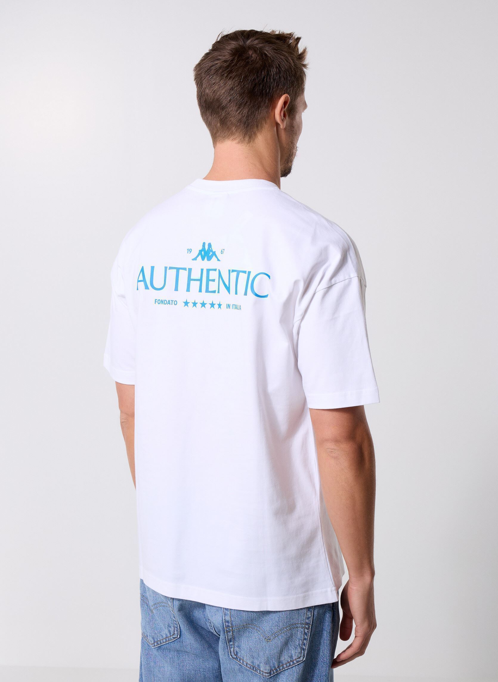 Kurzarm-T-Shirts AUTHENTIC NHAMAK herren weiß Kappa Kurzarm-T-Shirts AUTHENTIC NHAMAK herren weiß WHITE/BLUE SEA