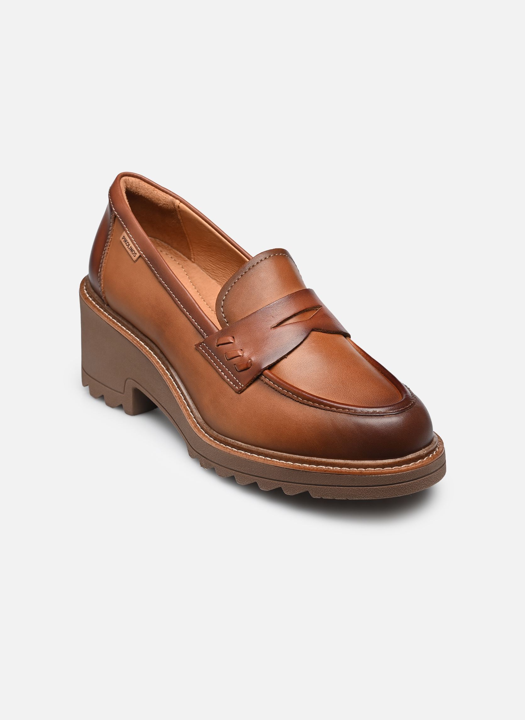 Mocassins bicolores à talon carré en cuir véritable pour femme • Mon