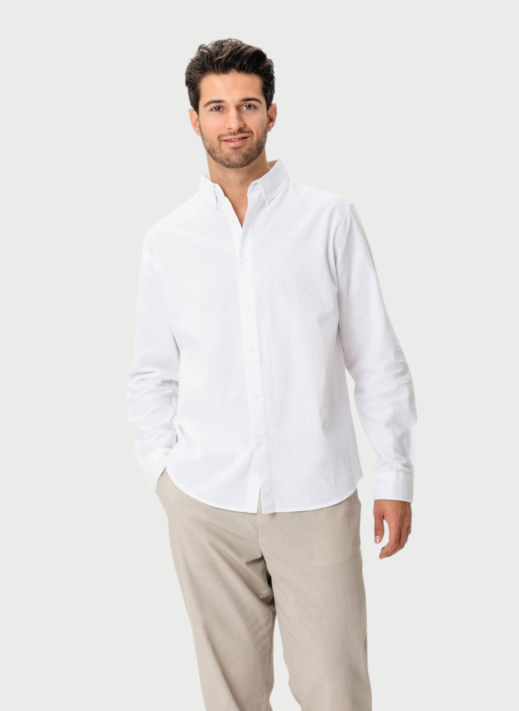 JMIERR Chemise En Lin Homme Manches Longues Coton Casual Regular Fit - Couleurs Unies Élégantes