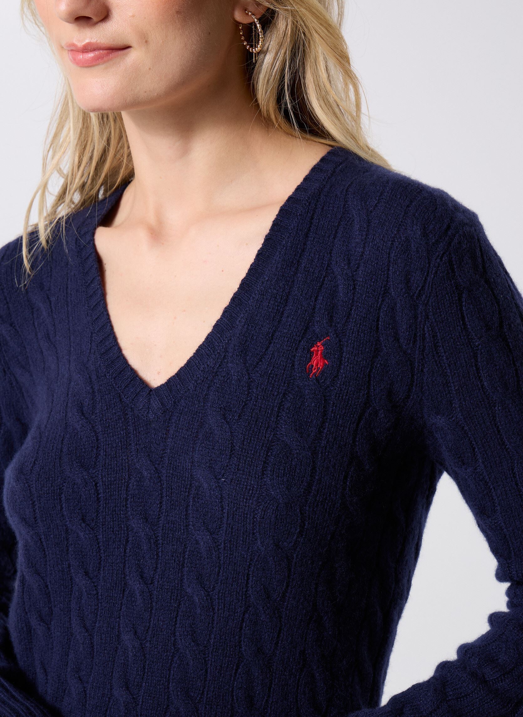 Pulls Pull torsadé à col V en coton femme bleu Polo Ralph Lauren Pulls Pull torsadé à col V en coton femme bleu HUNTER NAVY HN