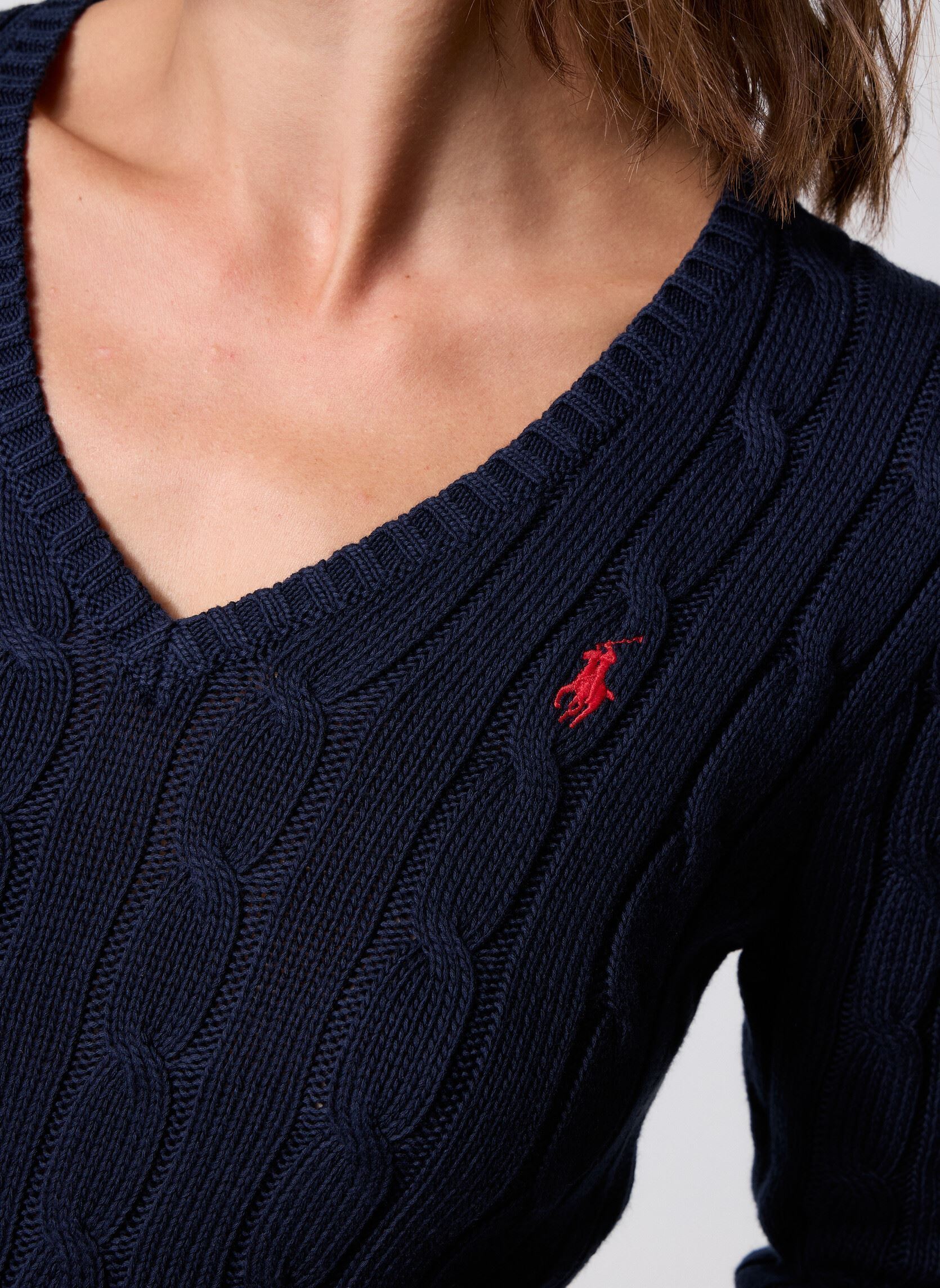 Pulls Pull torsadé à col V en coton femme bleu Polo Ralph Lauren Pulls Pull torsadé à col V en coton femme bleu HUNTER NAVY