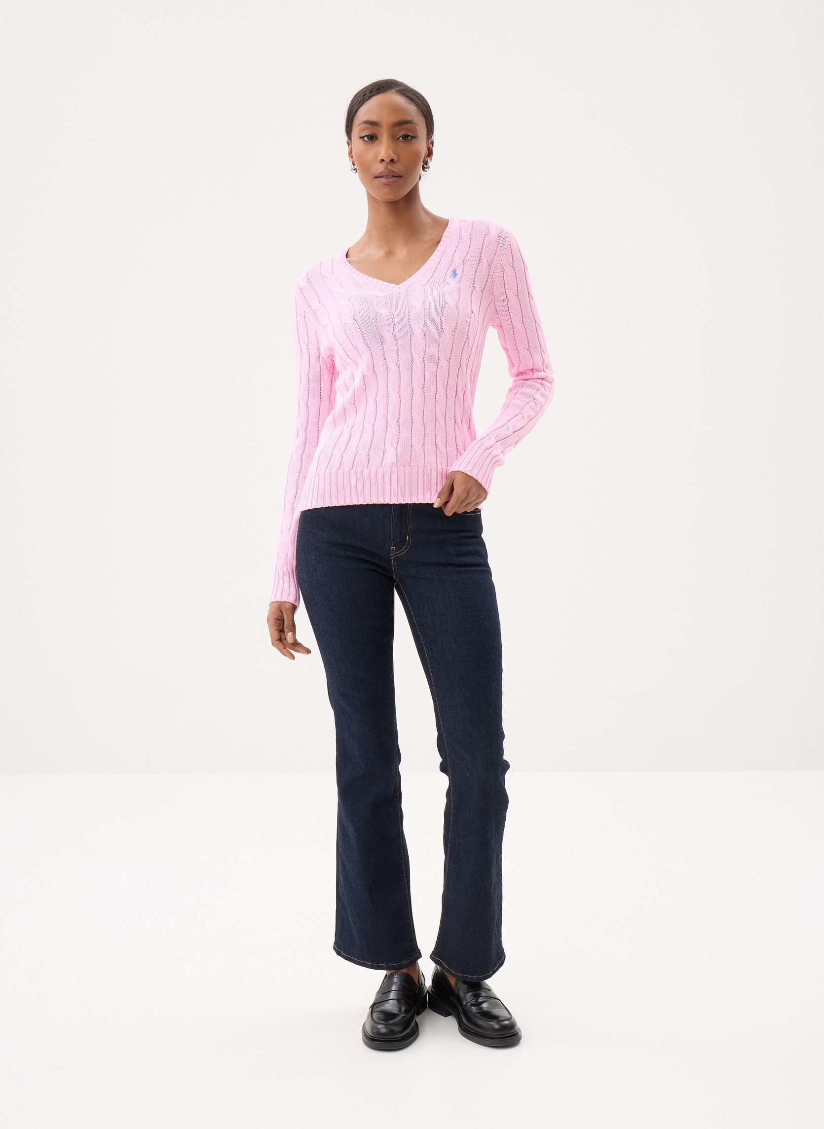 Jerseys Pull torsadé à col V en coton mujer rosa Polo Ralph Lauren Jerseys Pull torsadé à col V en coton mujer rosa CARMEL PINK