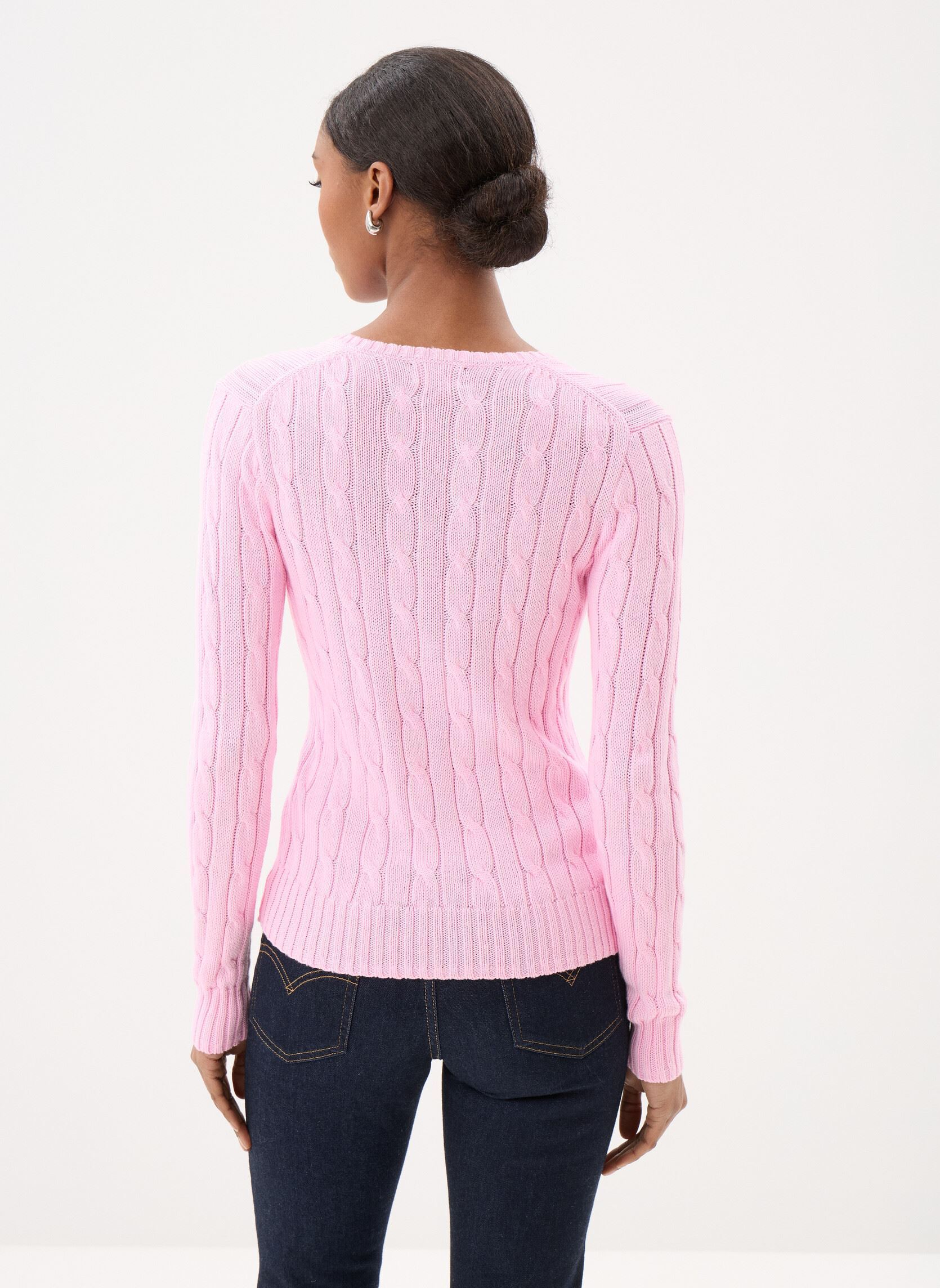 Jerseys Pull torsadé à col V en coton mujer rosa Polo Ralph Lauren Jerseys Pull torsadé à col V en coton mujer rosa CARMEL PINK