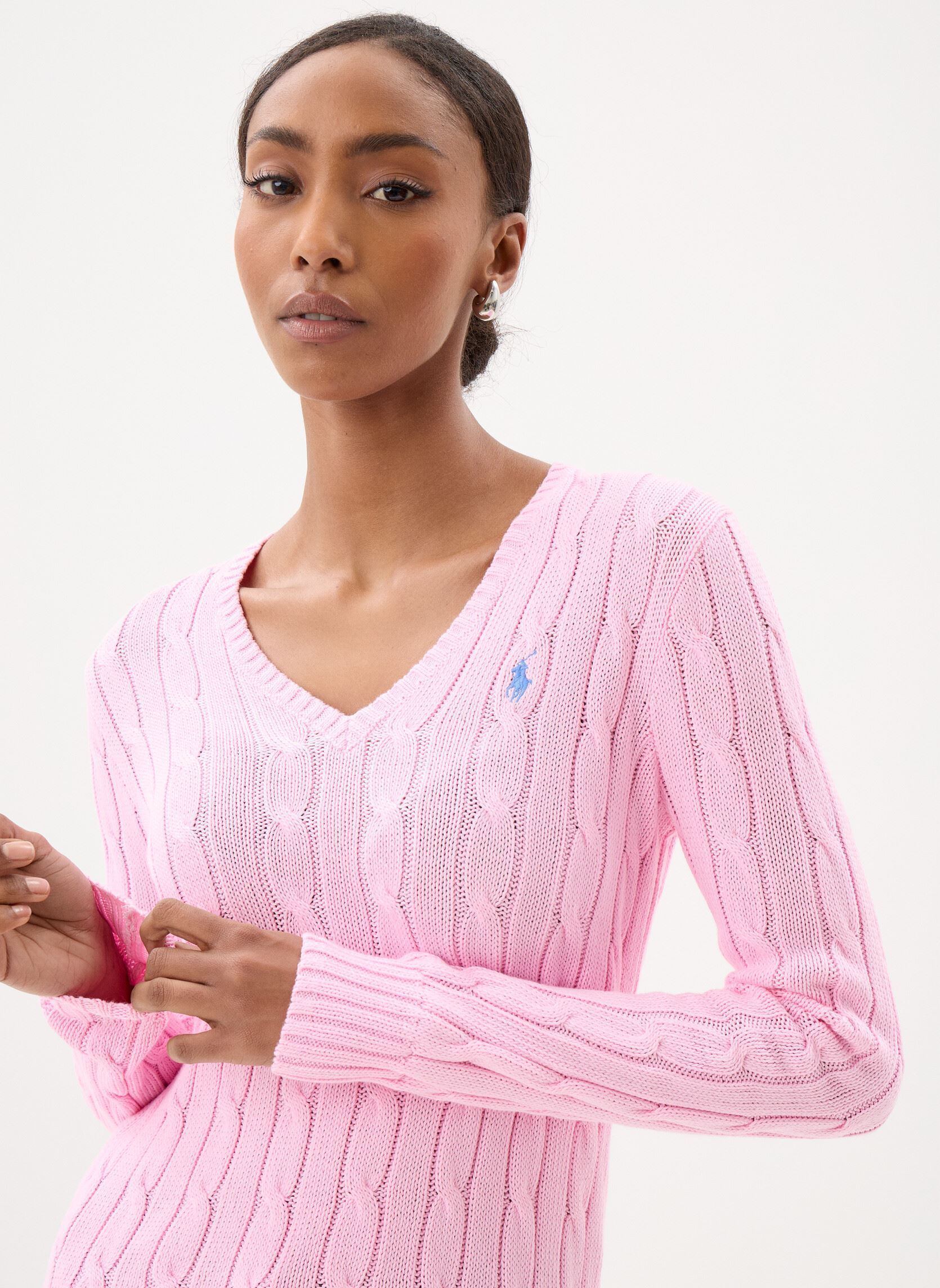 Vêtements Polo Ralph Lauren Pull torsadé à col V en coton pour Femme - vue 1