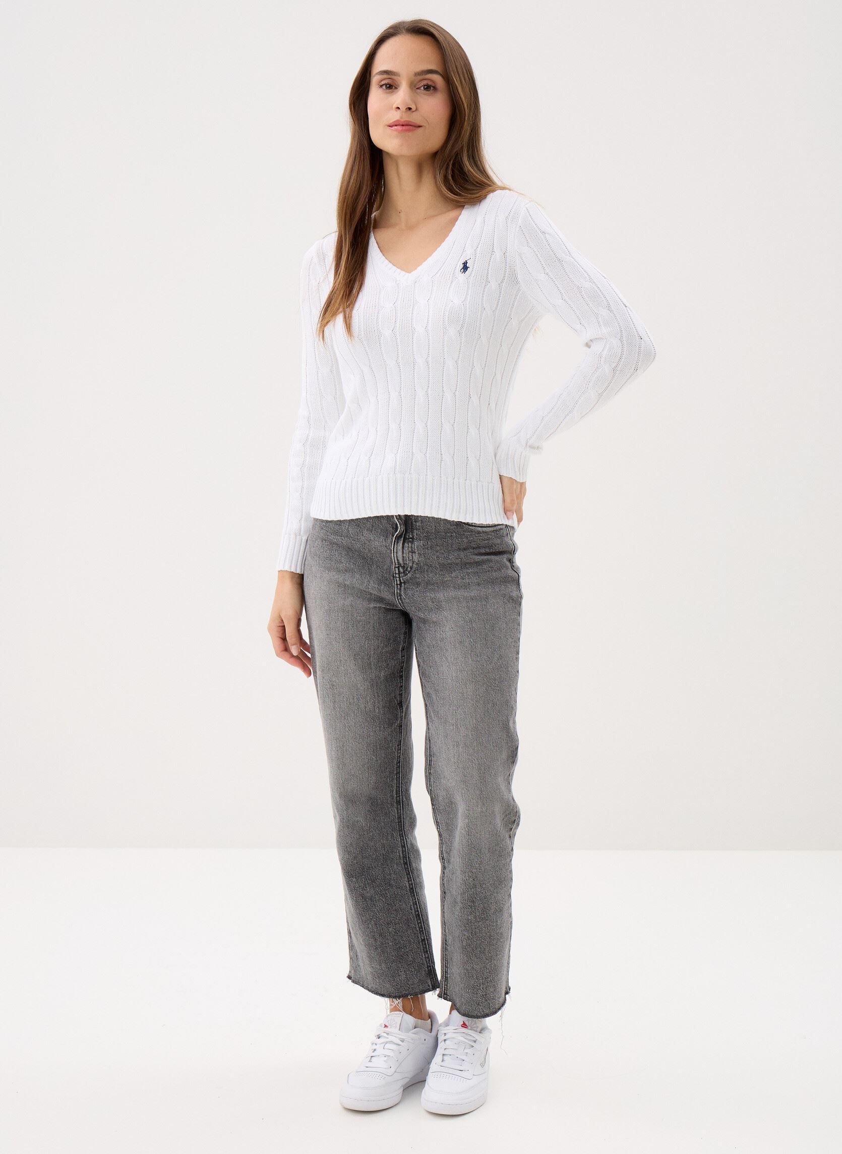 Truien Pull torsadé à col V en coton dames wit Polo Ralph Lauren Truien Pull torsadé à col V en coton dames wit WHITE