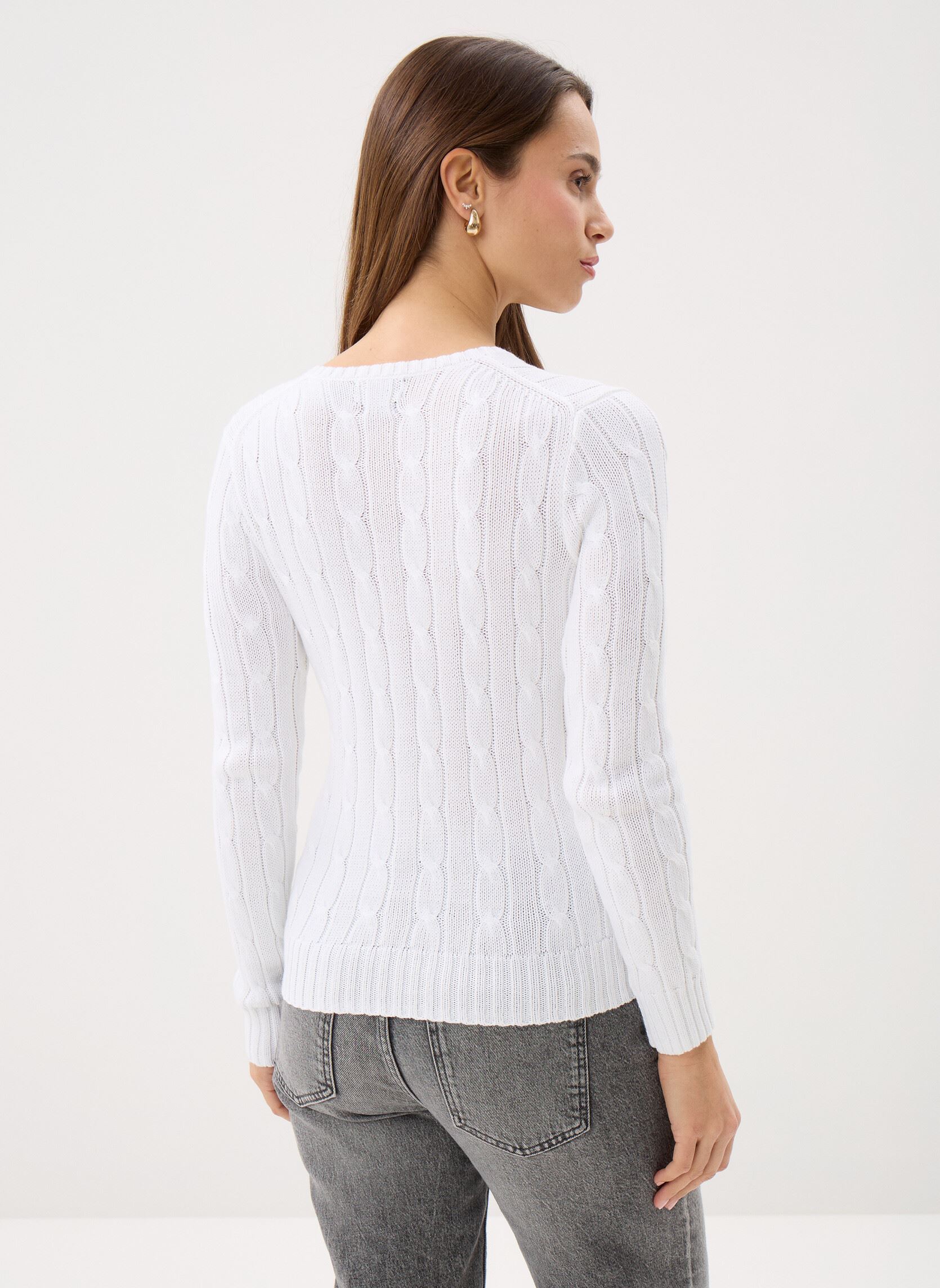 Truien Pull torsadé à col V en coton dames wit Polo Ralph Lauren Truien Pull torsadé à col V en coton dames wit WHITE