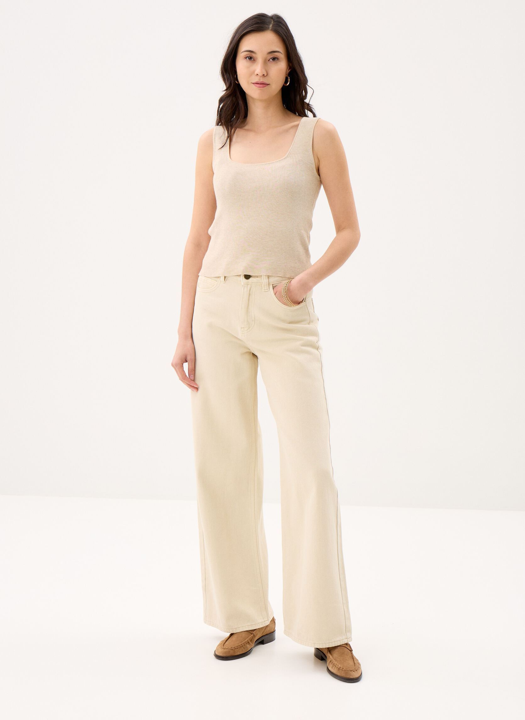 Wijde jeans / Flared Jeans James dames beige Grace & Mila Wijde jeans / Flared Jeans James dames beige Beige