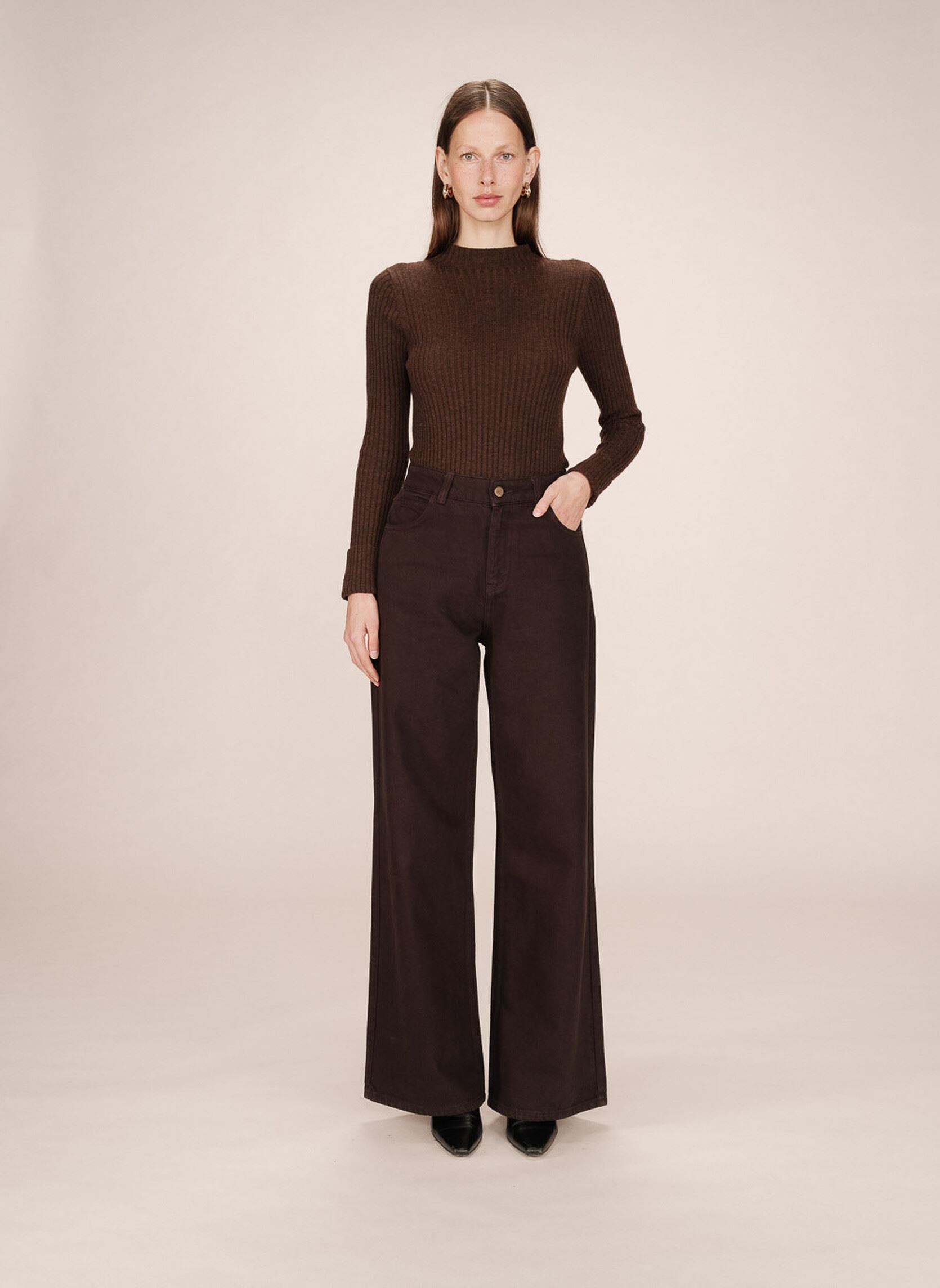 Wijde jeans / Flared Jeans James dames bruin Grace & Mila Wijde jeans / Flared Jeans James dames bruin Chocolat