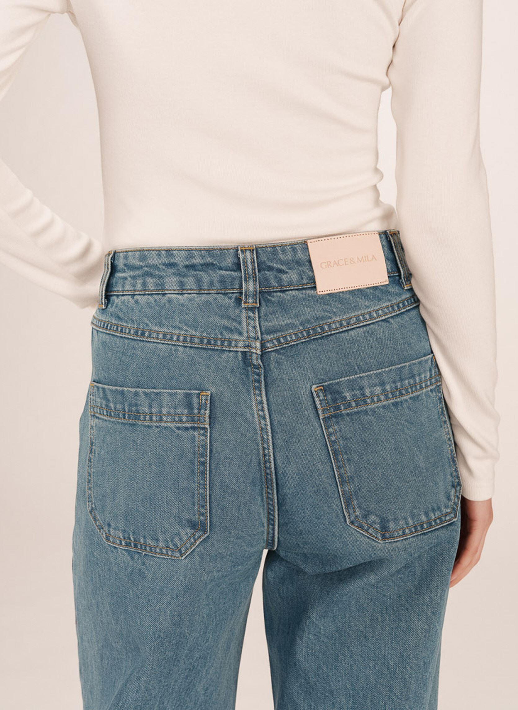 Wijde jeans / Flared Jeans James dames blauw Grace & Mila Wijde jeans / Flared Jeans James dames blauw Light blue