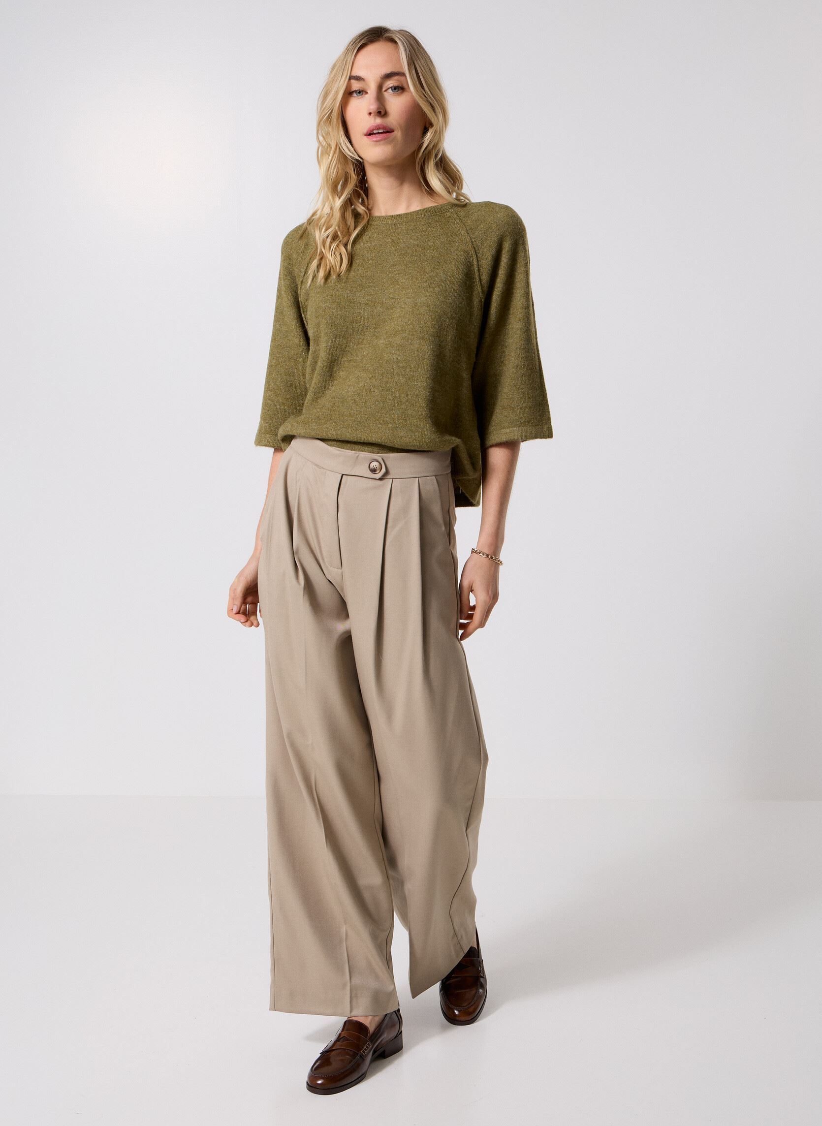 Rechte broeken Strokes dames beige Grace & Mila Rechte broeken Strokes dames beige Greige