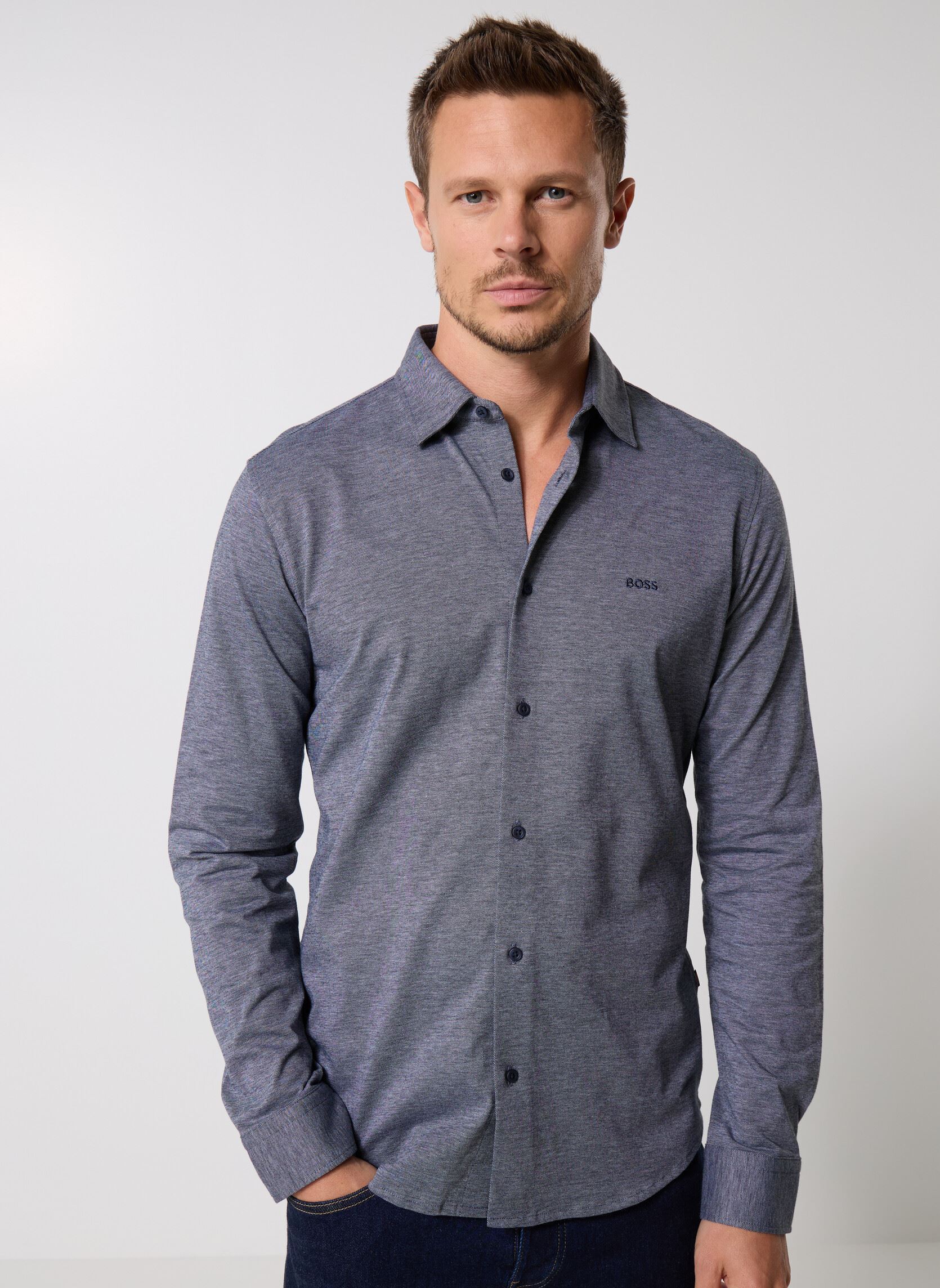 BOSS Hommes Mysoft 2 Chemise Slim en piqué de Coton chiné