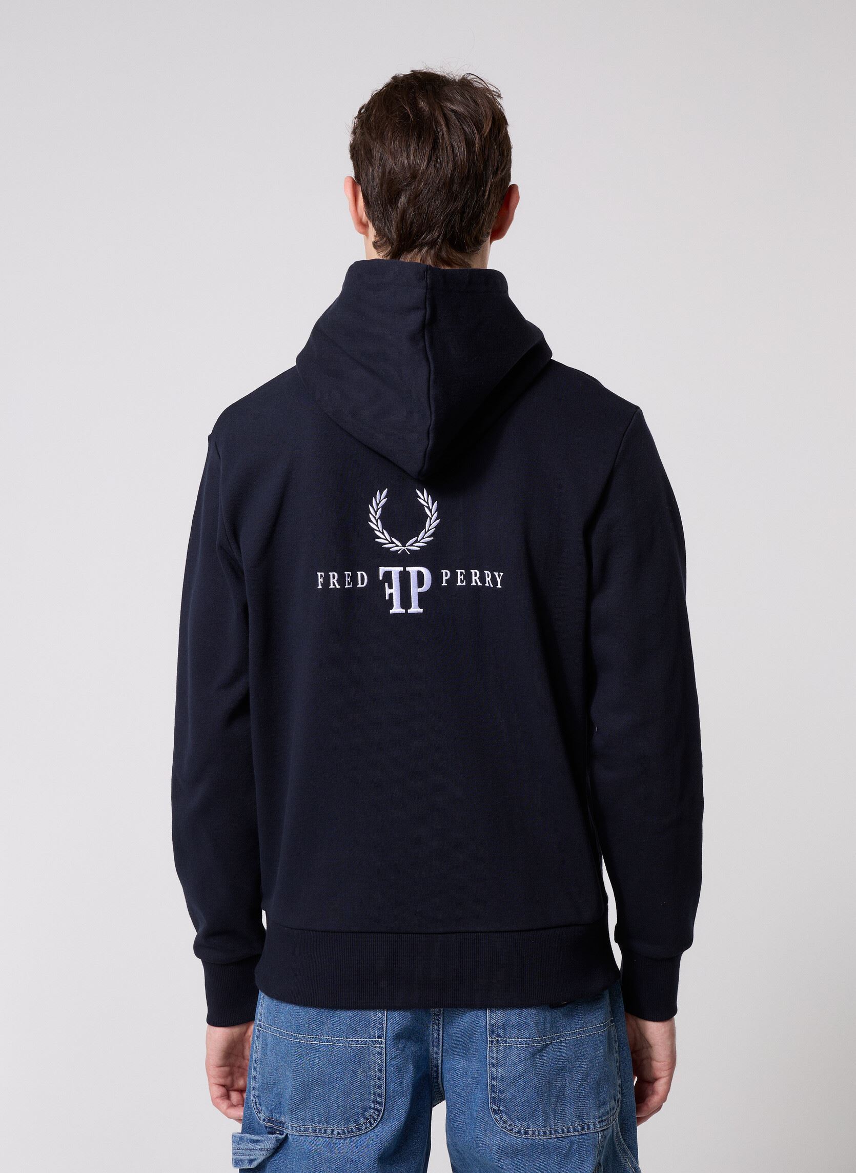 Sweats à capuche Monogram Hooded Sweatshirt homme bleu Fred Perry Sweats à capuche Monogram Hooded Sweatshirt homme bleu Navy