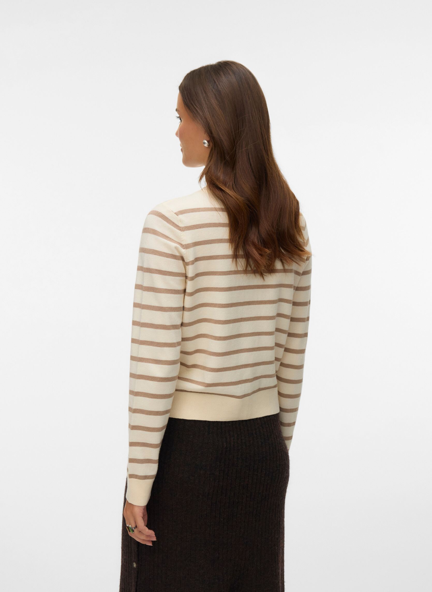 Vesten VMSABA PLAIN LS O-NECK CARDIGAN NOOS dames beige Vero Moda Vesten VMSABA PLAIN LS O-NECK CARDIGAN NOOS dames beige Birch Stripes:SILVER MINK