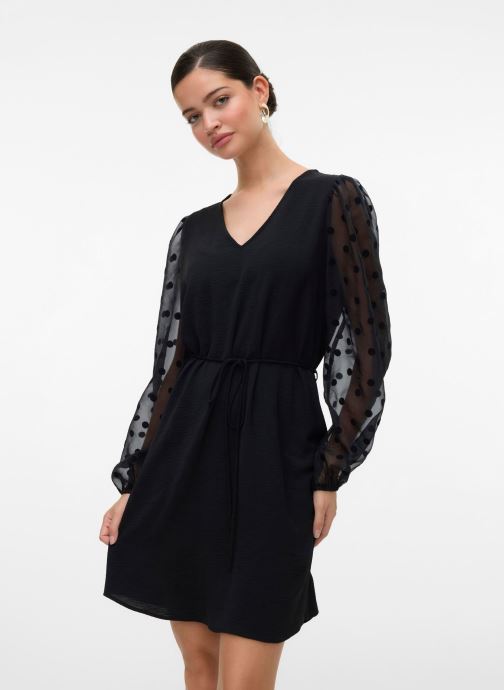 Vero Moda Jurken VMALVA DETAIL LS V-NECK SHORT DRESS WVN dames zwart
