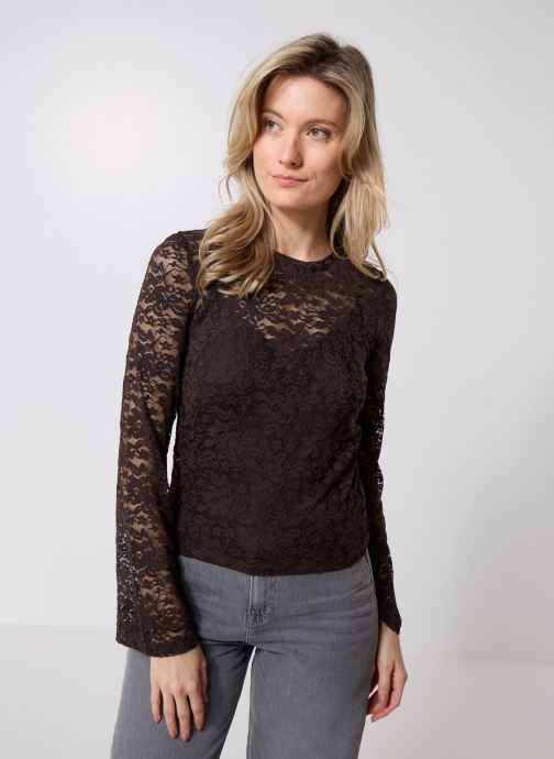 Vero Moda Blouses met lange mouwen VMKANYA LS O-NECK SHORT TOP JRS GA dames bruin