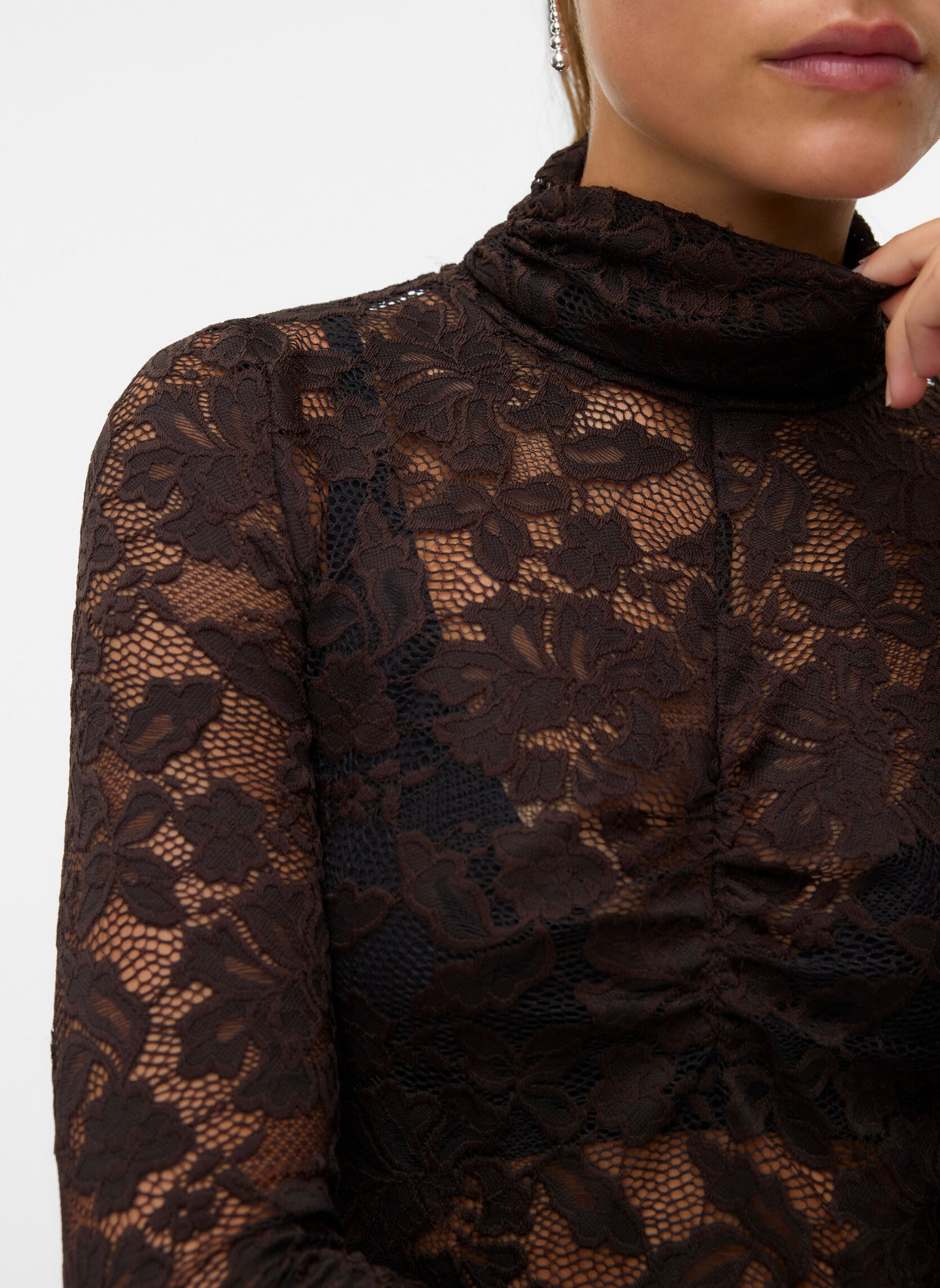 Blouses met lange mouwen VMNELINE LS HIGH NECK TOP JRS GA dames bruin Vero Moda Blouses met lange mouwen VMNELINE LS HIGH NECK TOP JRS GA dames bruin CHOCOLATE TORTE