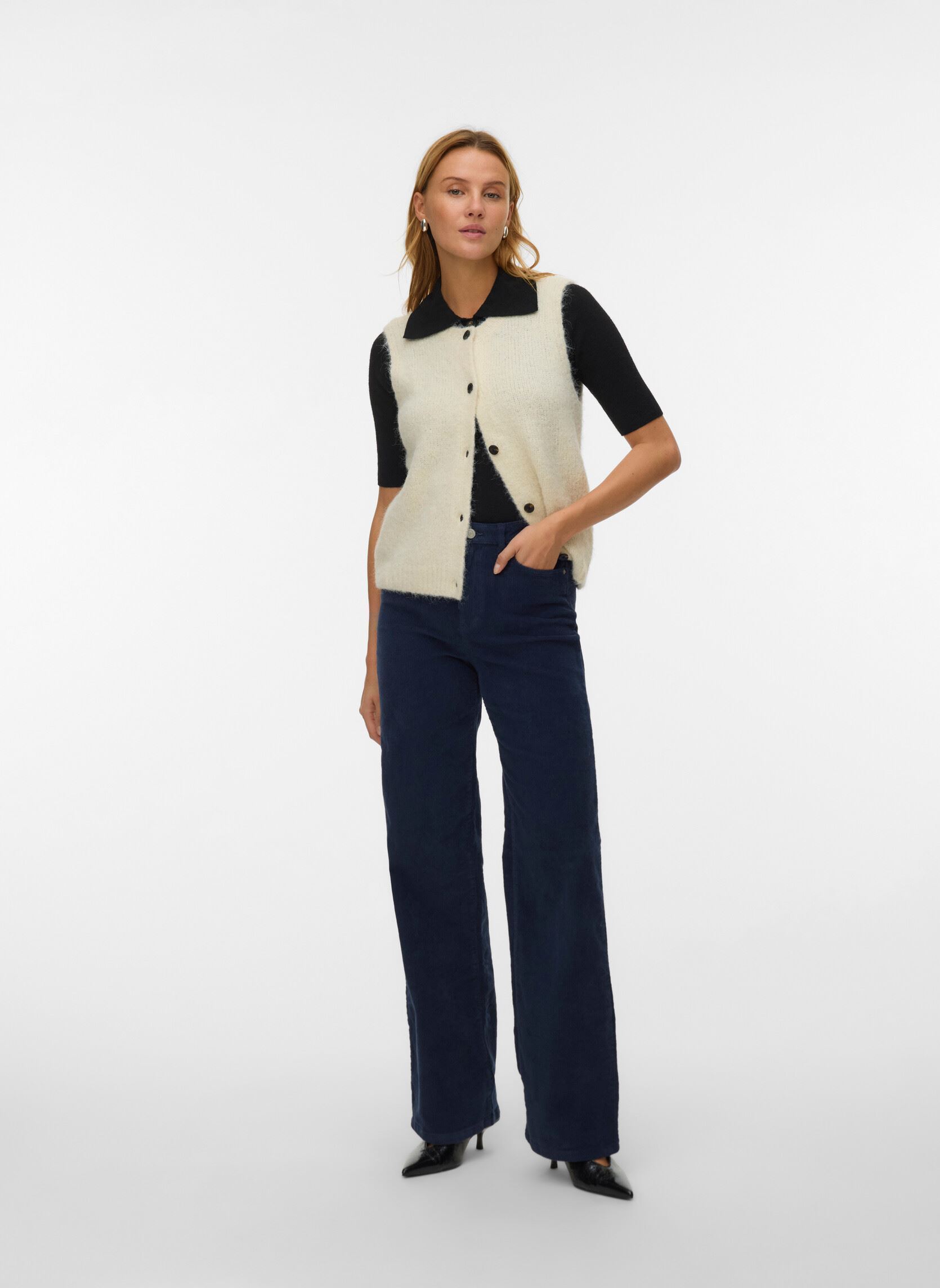 Vesten VMNOVAH SL O-NECK BUTTON VEST NOOS dames wit Vero Moda Vesten VMNOVAH SL O-NECK BUTTON VEST NOOS dames wit Birch