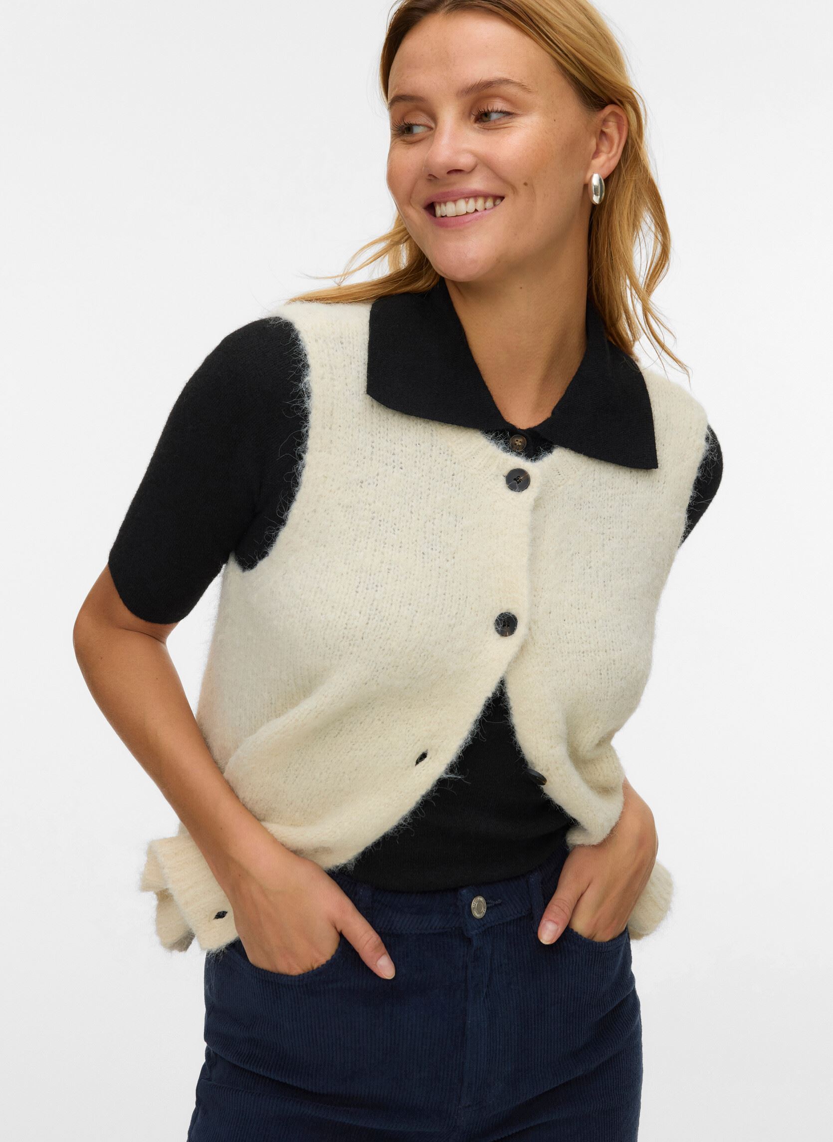 VERO MODA O Neck Button Vest Vmnovah SL Noos Gilet à col Rond avec Boutons mélangé Femme