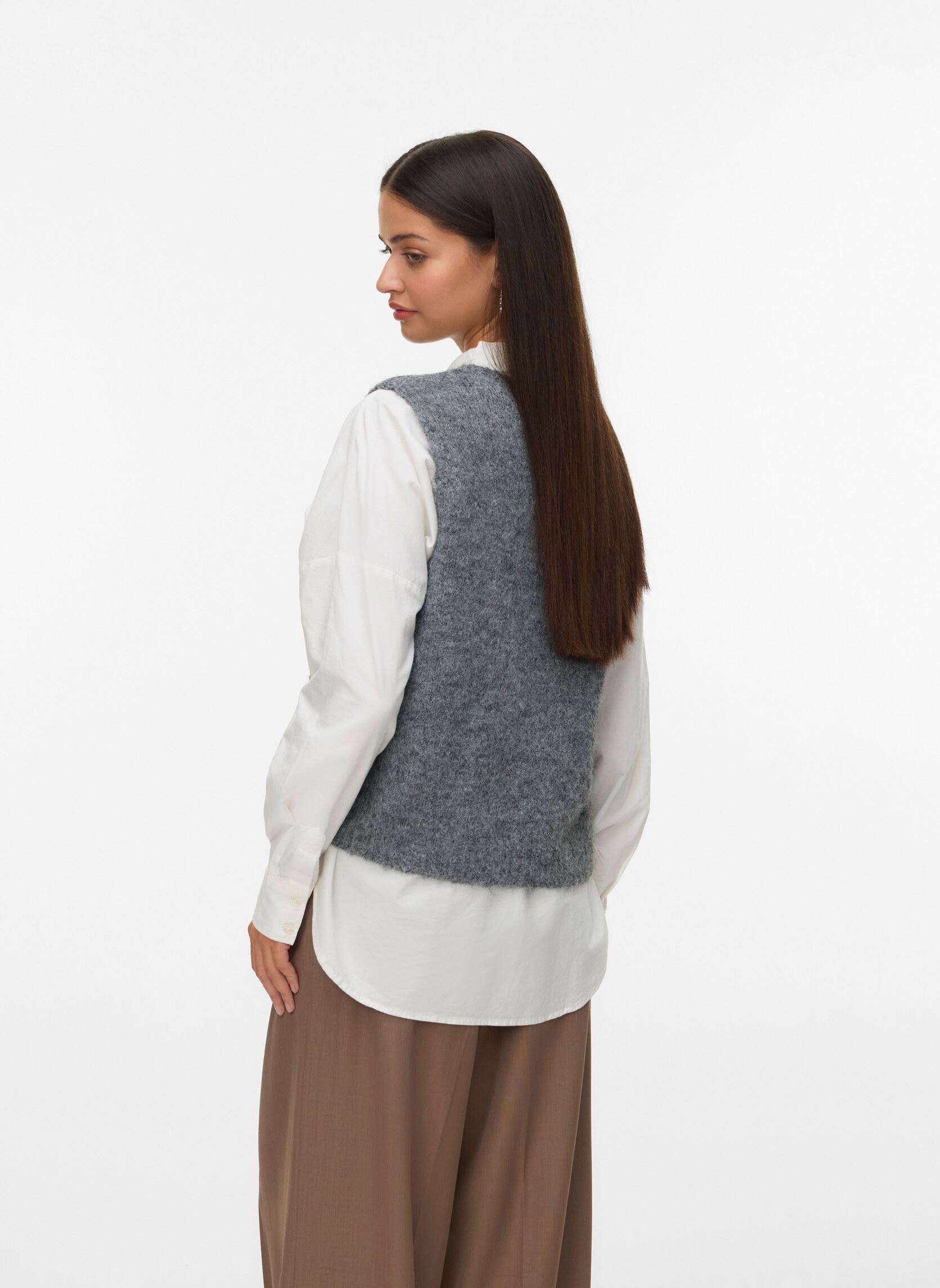 Gilets VMNOVAH SL O-NECK BUTTON VEST NOOS femme gris Vero Moda Gilets VMNOVAH SL O-NECK BUTTON VEST NOOS femme gris Dark Grey Melange