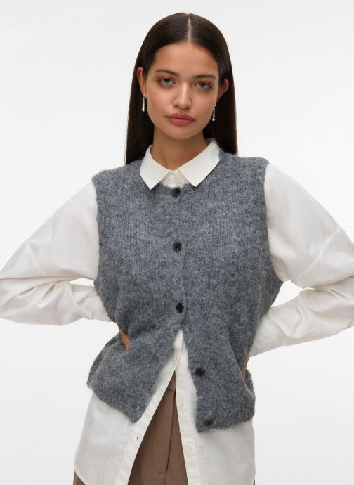 Vero Moda Vesten VMNOVAH SL O-NECK BUTTON VEST NOOS dames grijs