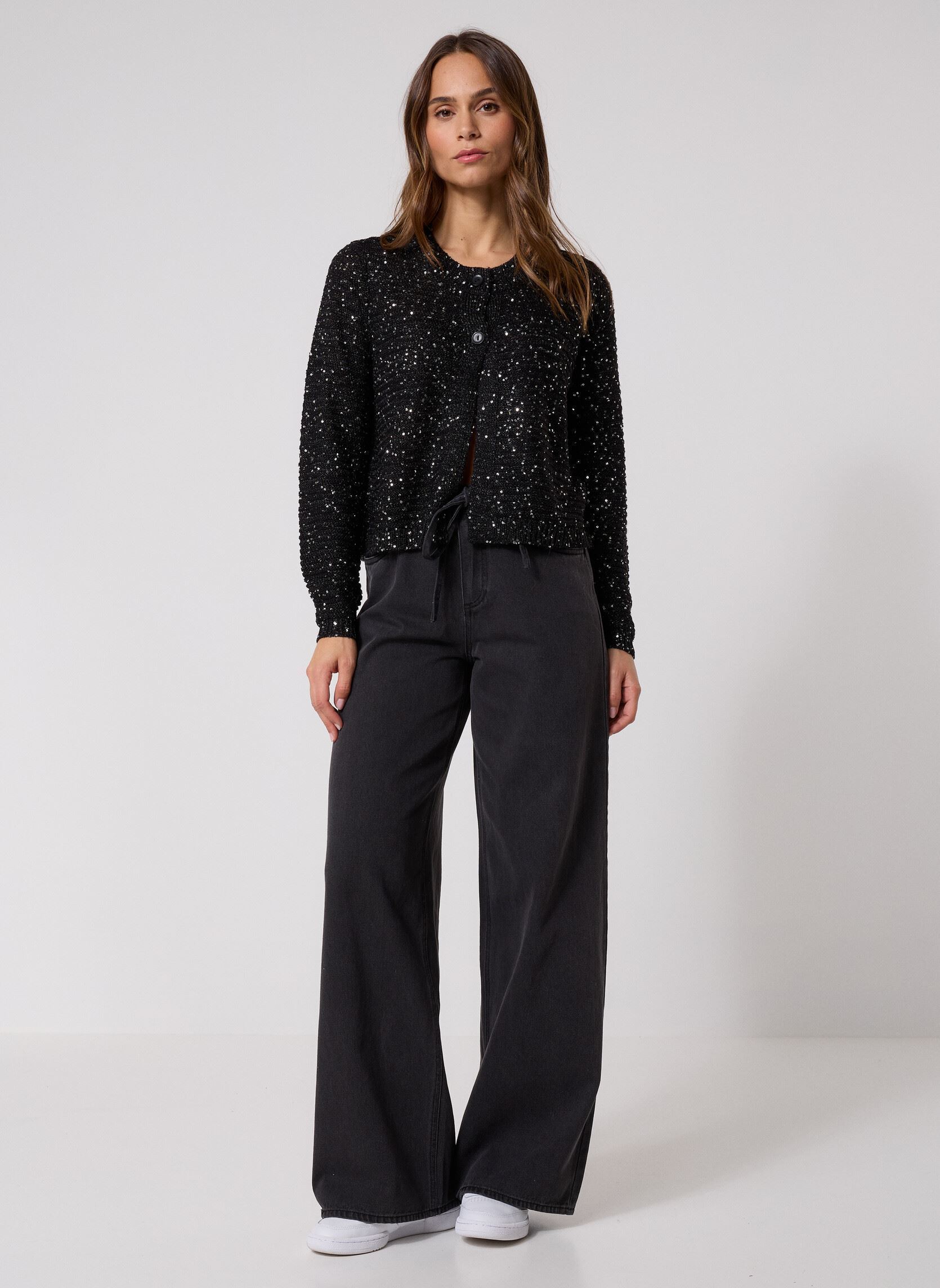 Gilet VMLEILANI STITCH LS O-NECK CARDIGAN donna nero Vero Moda Gilet VMLEILANI STITCH LS O-NECK CARDIGAN donna nero Black