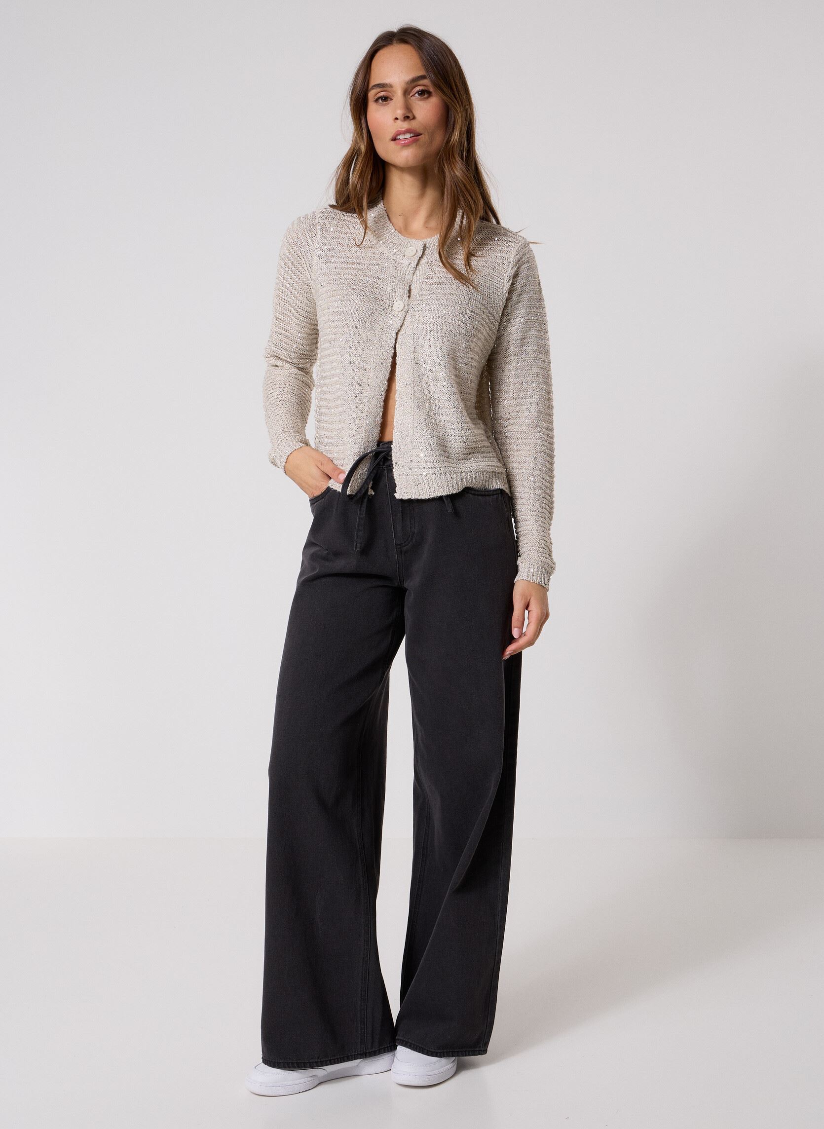 Vesten VMLEILANI STITCH LS O-NECK CARDIGAN dames wit Vero Moda Vesten VMLEILANI STITCH LS O-NECK CARDIGAN dames wit PUMICE STONE