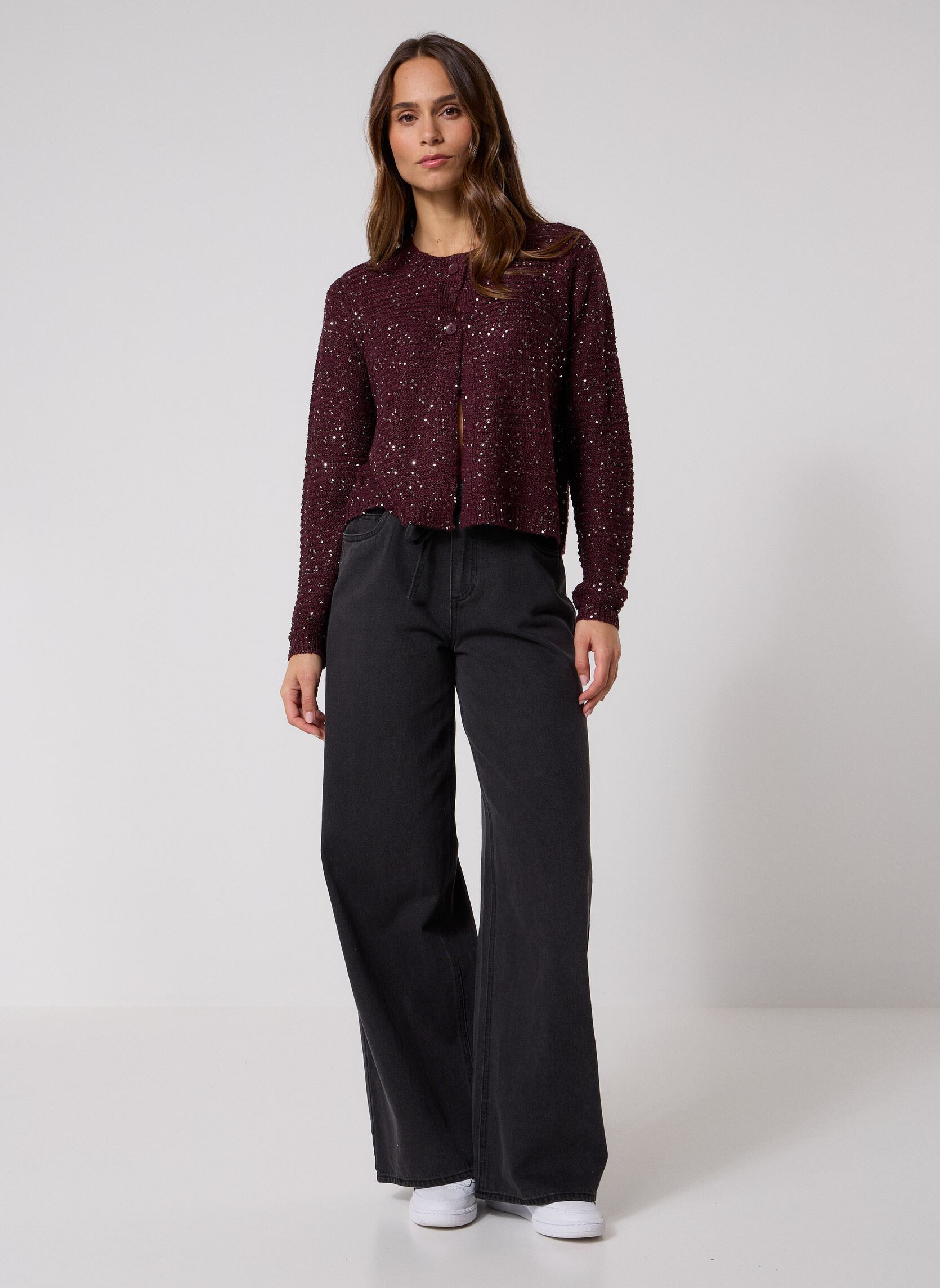 Vesten VMLEILANI STITCH LS O-NECK CARDIGAN dames paars Vero Moda Vesten VMLEILANI STITCH LS O-NECK CARDIGAN dames paars WINETASTING