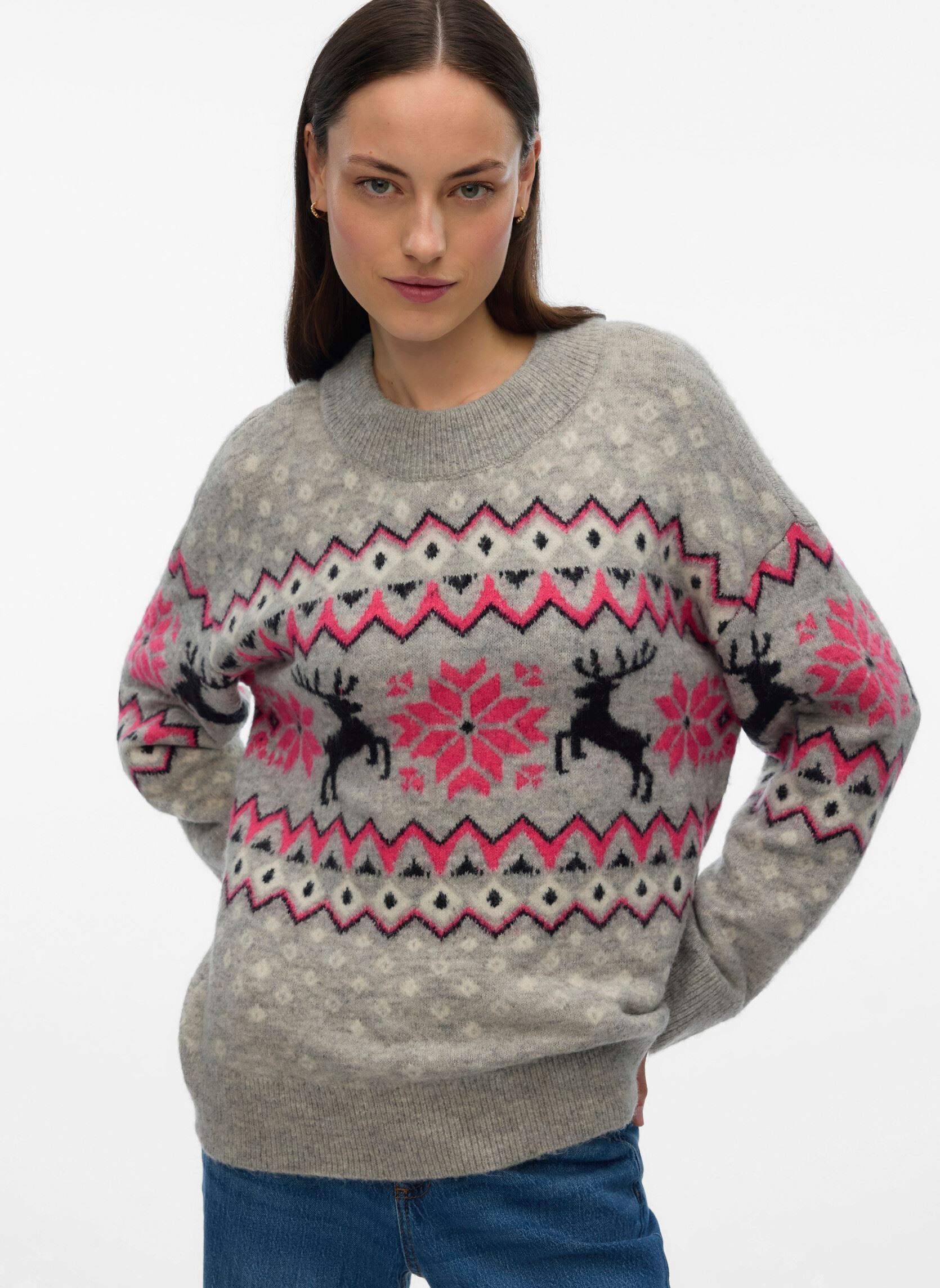 Pulls VMSANTANORDIC LS O-NECK PULLOVER XMAS femme gris Vero Moda Pulls VMSANTANORDIC LS O-NECK PULLOVER XMAS femme gris LIGHT GREY MELANGE