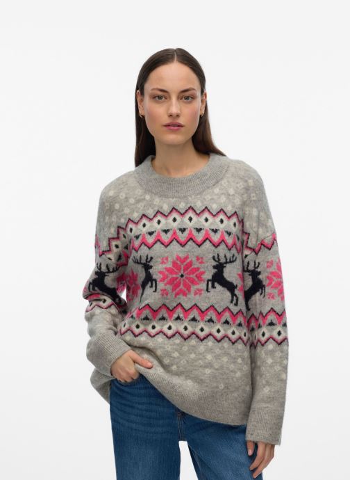 Vero Moda Pulls VMSANTANORDIC LS O-NECK PULLOVER XMAS femme gris