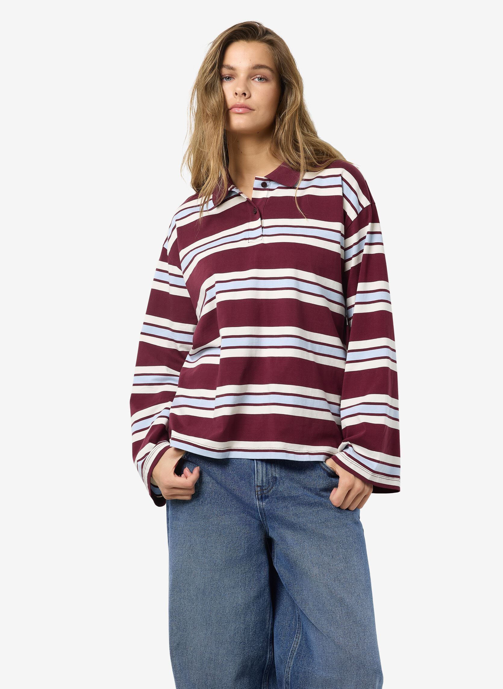 Polos manches longues NMAURA L/S STRIPED POLO SHIRT JRS femme bordeaux Noisy May Polos manches longues NMAURA L/S STRIPED POLO SHIRT JRS femme bordeaux Windsor wine