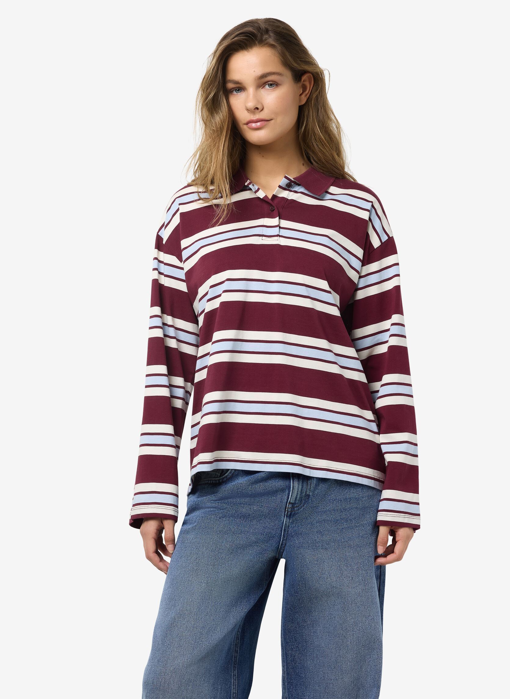 Polos manches longues NMAURA L/S STRIPED POLO SHIRT JRS femme bordeaux Noisy May Polos manches longues NMAURA L/S STRIPED POLO SHIRT JRS femme bordeaux Windsor wine