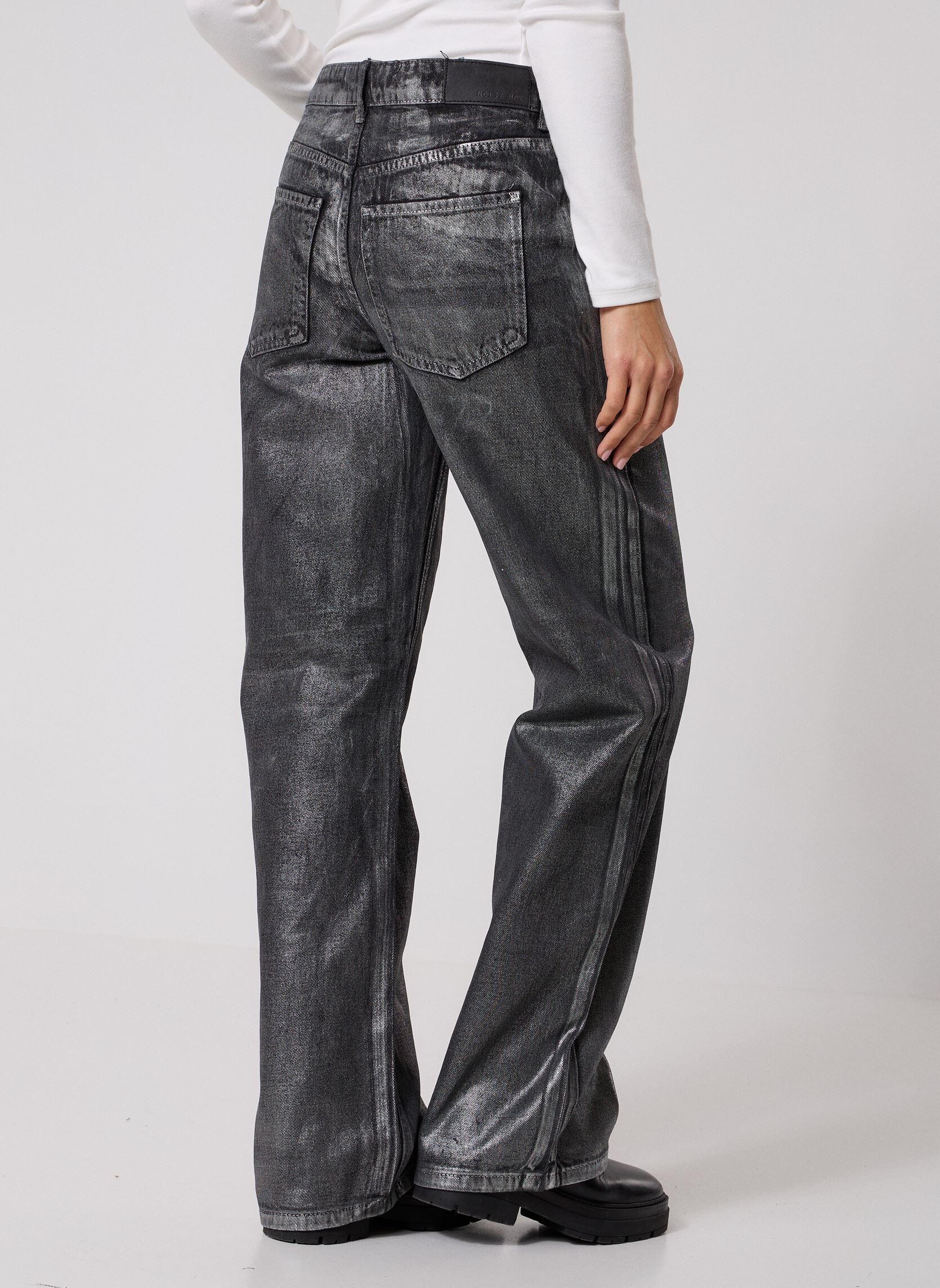Wijde jeans / Flared Jeans NMADRIANA NW SILVER COATED JEANS AZ453MB dames blauw Noisy May Wijde jeans / Flared Jeans NMADRIANA NW SILVER COATED JEANS AZ453MB dames blauw Medium Blue Denim