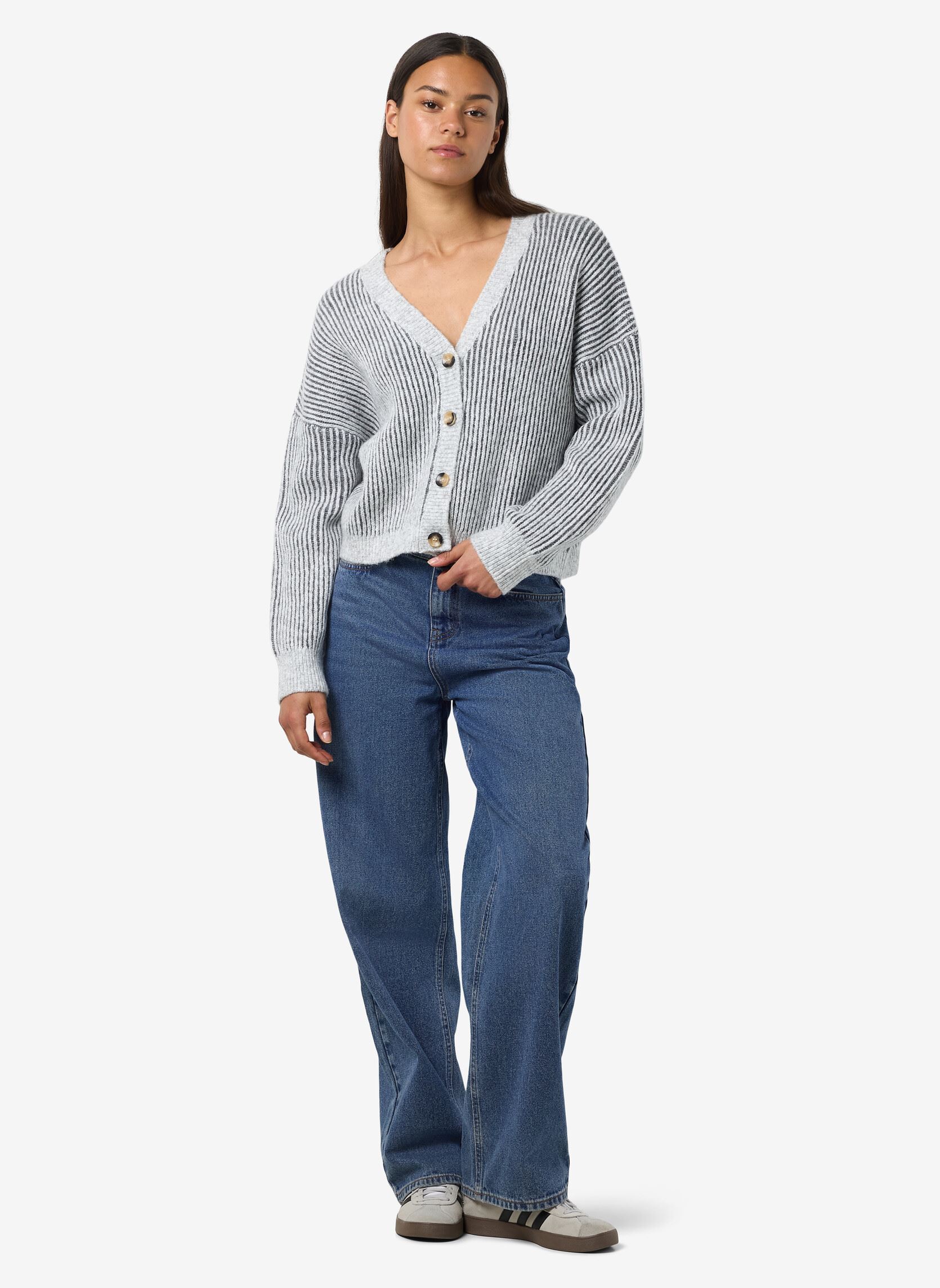 Vesten NMDIMI L/S V-NECK KNIT CARDIGAN FWD dames grijs Noisy May Vesten NMDIMI L/S V-NECK KNIT CARDIGAN FWD dames grijs Light Grey Melange