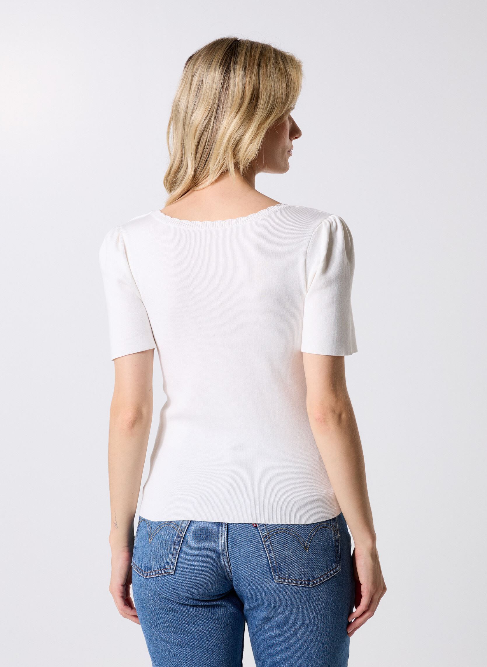 Tee-shirts manches courtes Pcjuline Ss Rev Knit Tee Bc femme blanc Pieces Tee-shirts manches courtes Pcjuline Ss Rev Knit Tee Bc femme blanc CLOUD DANCER
