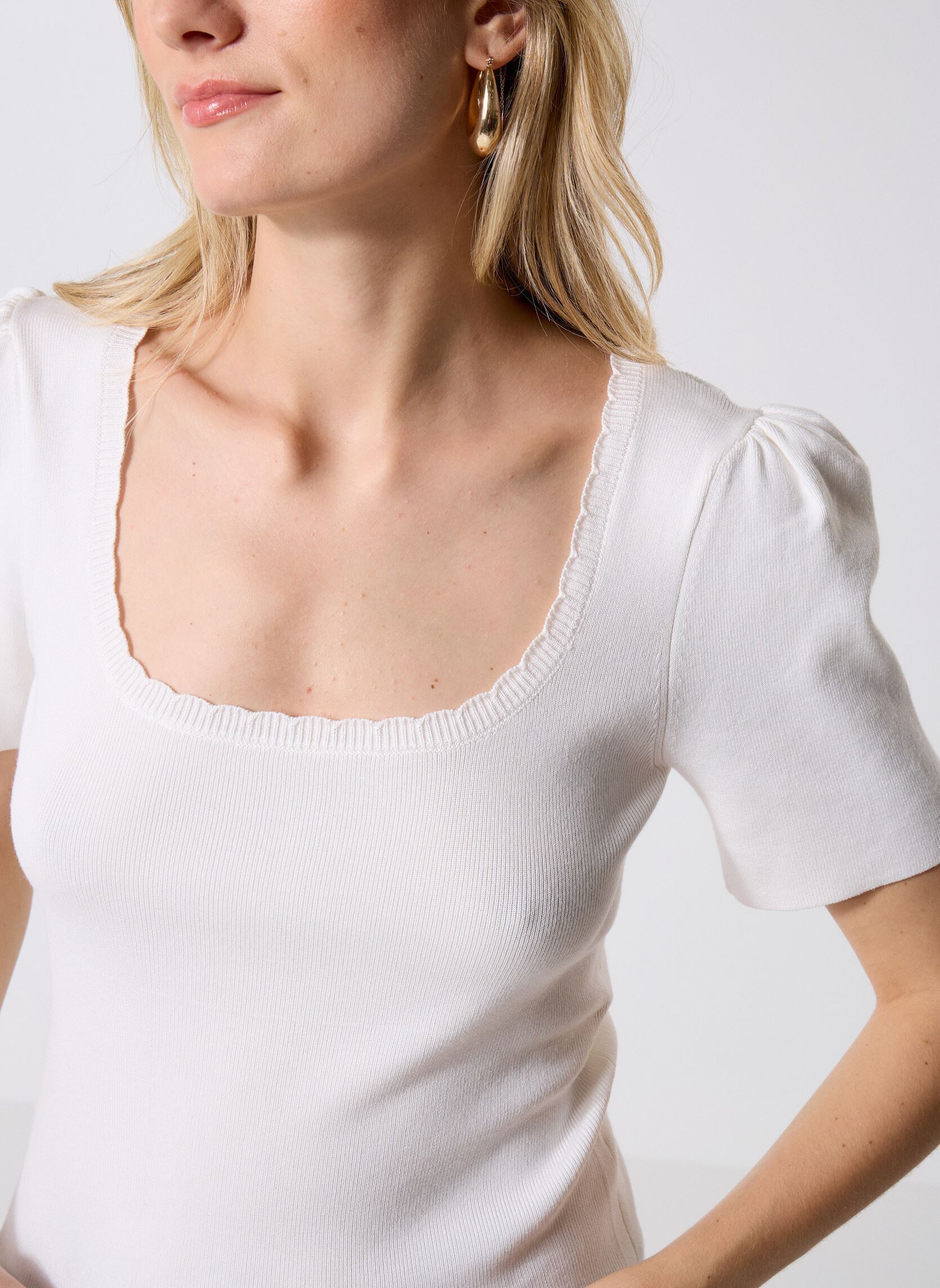 Tee-shirts manches courtes Pcjuline Ss Rev Knit Tee Bc femme blanc Pieces Tee-shirts manches courtes Pcjuline Ss Rev Knit Tee Bc femme blanc CLOUD DANCER