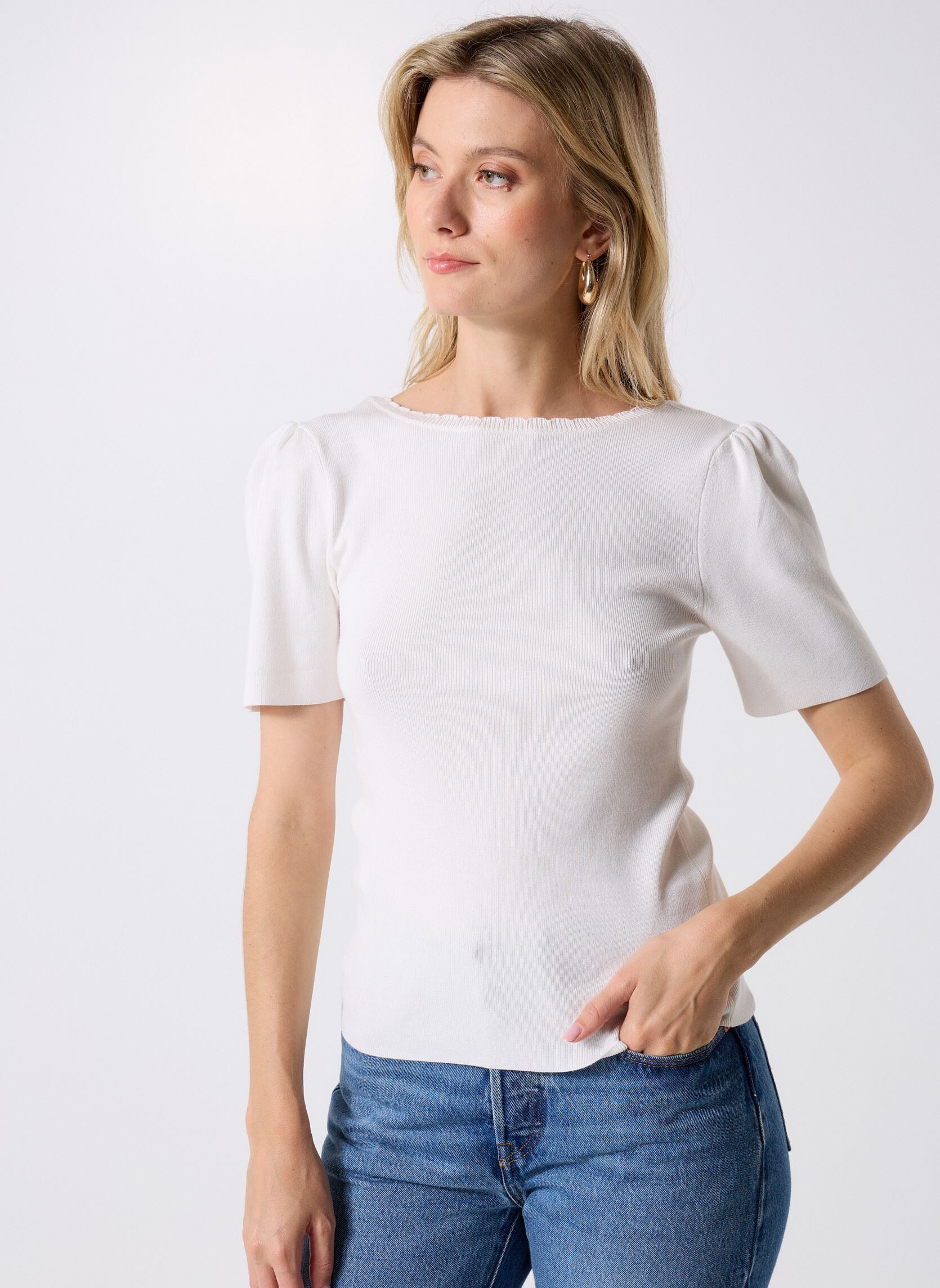 Tee-shirts manches courtes Pcjuline Ss Rev Knit Tee Bc femme blanc Pieces Tee-shirts manches courtes Pcjuline Ss Rev Knit Tee Bc femme blanc CLOUD DANCER
