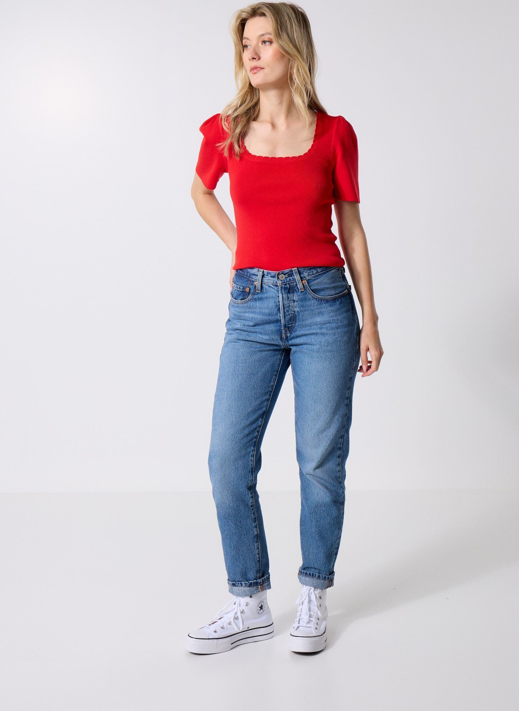 Kurzarm-T-Shirts Pcjuline Ss Rev Knit Tee Bc damen rot Pieces Kurzarm-T-Shirts Pcjuline Ss Rev Knit Tee Bc damen rot GOJI BERRY