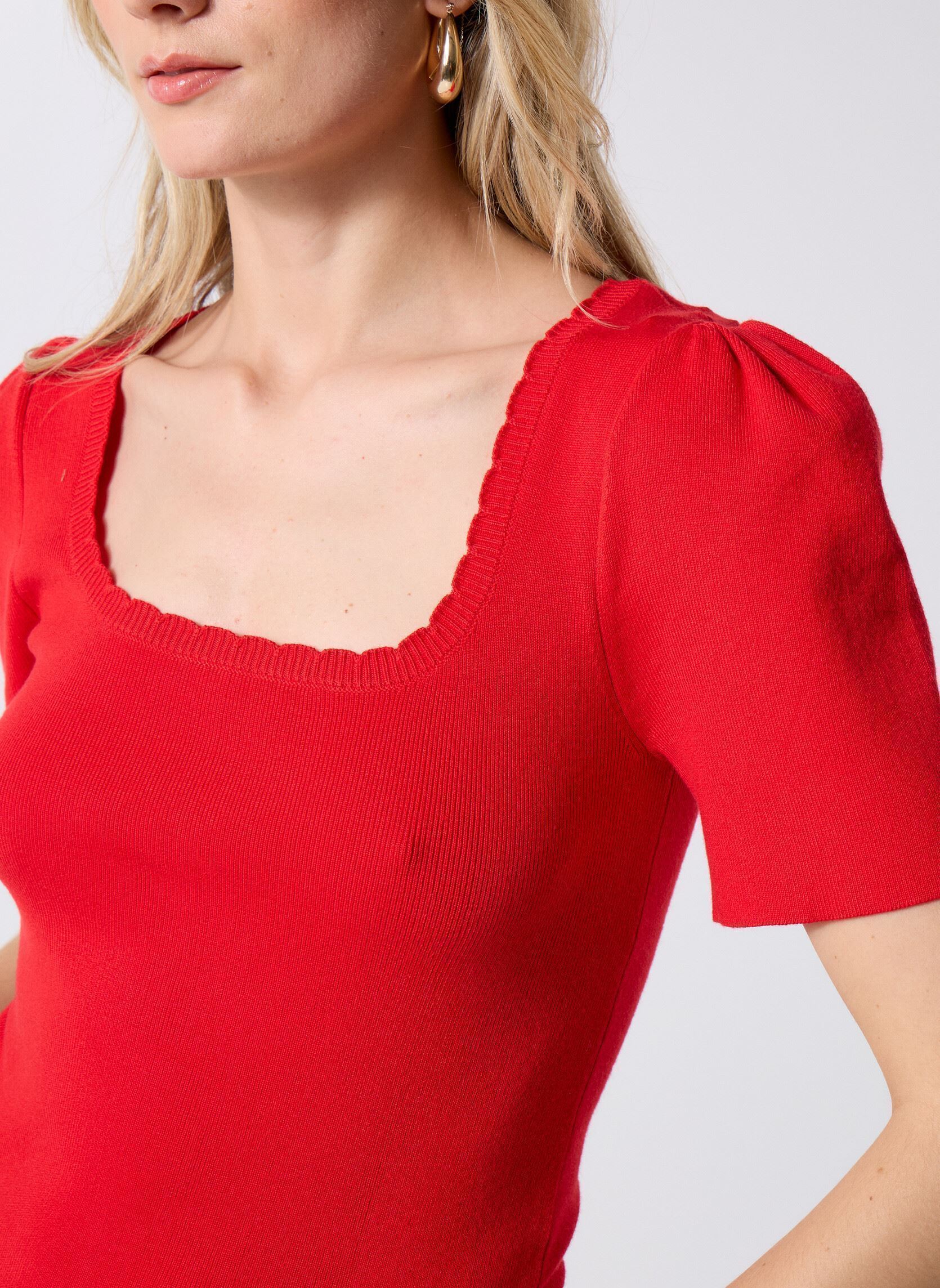 Kurzarm-T-Shirts Pcjuline Ss Rev Knit Tee Bc damen rot Pieces Kurzarm-T-Shirts Pcjuline Ss Rev Knit Tee Bc damen rot GOJI BERRY