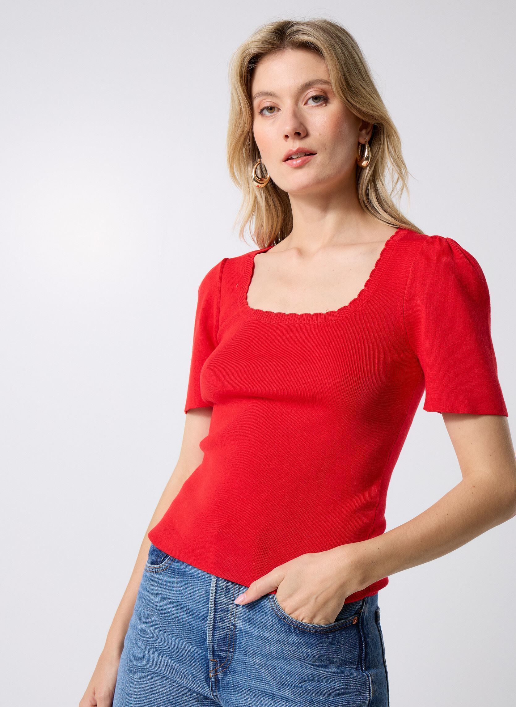 Kurzarm-T-Shirts Pcjuline Ss Rev Knit Tee Bc damen rot Pieces Kurzarm-T-Shirts Pcjuline Ss Rev Knit Tee Bc damen rot GOJI BERRY